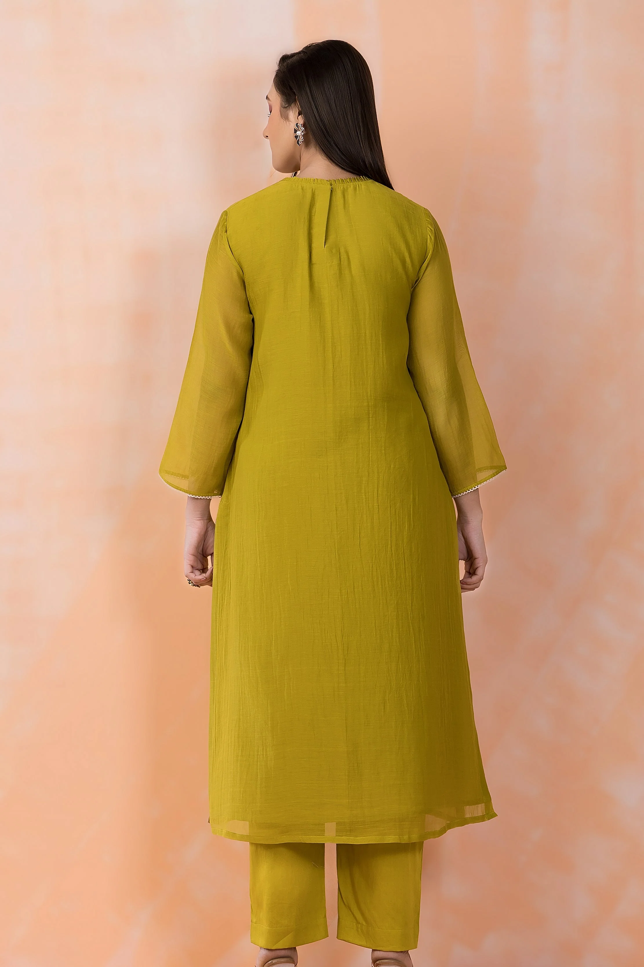 Mustard Blossom Embroidered Chanderi Silk Kurta Set - Image 4