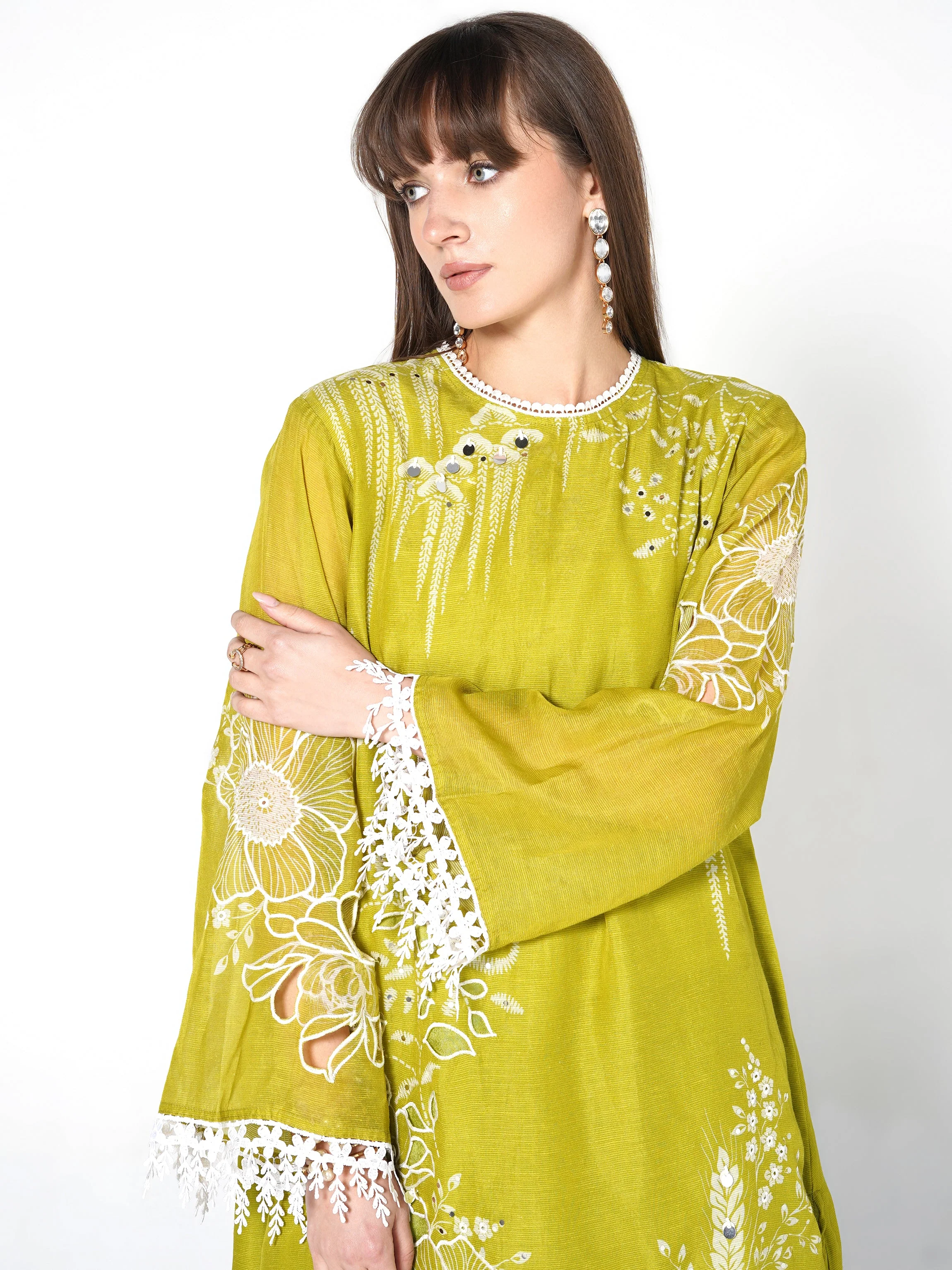 Citron Yellow Printed Linen Silk Co-Ord Set - Image 2