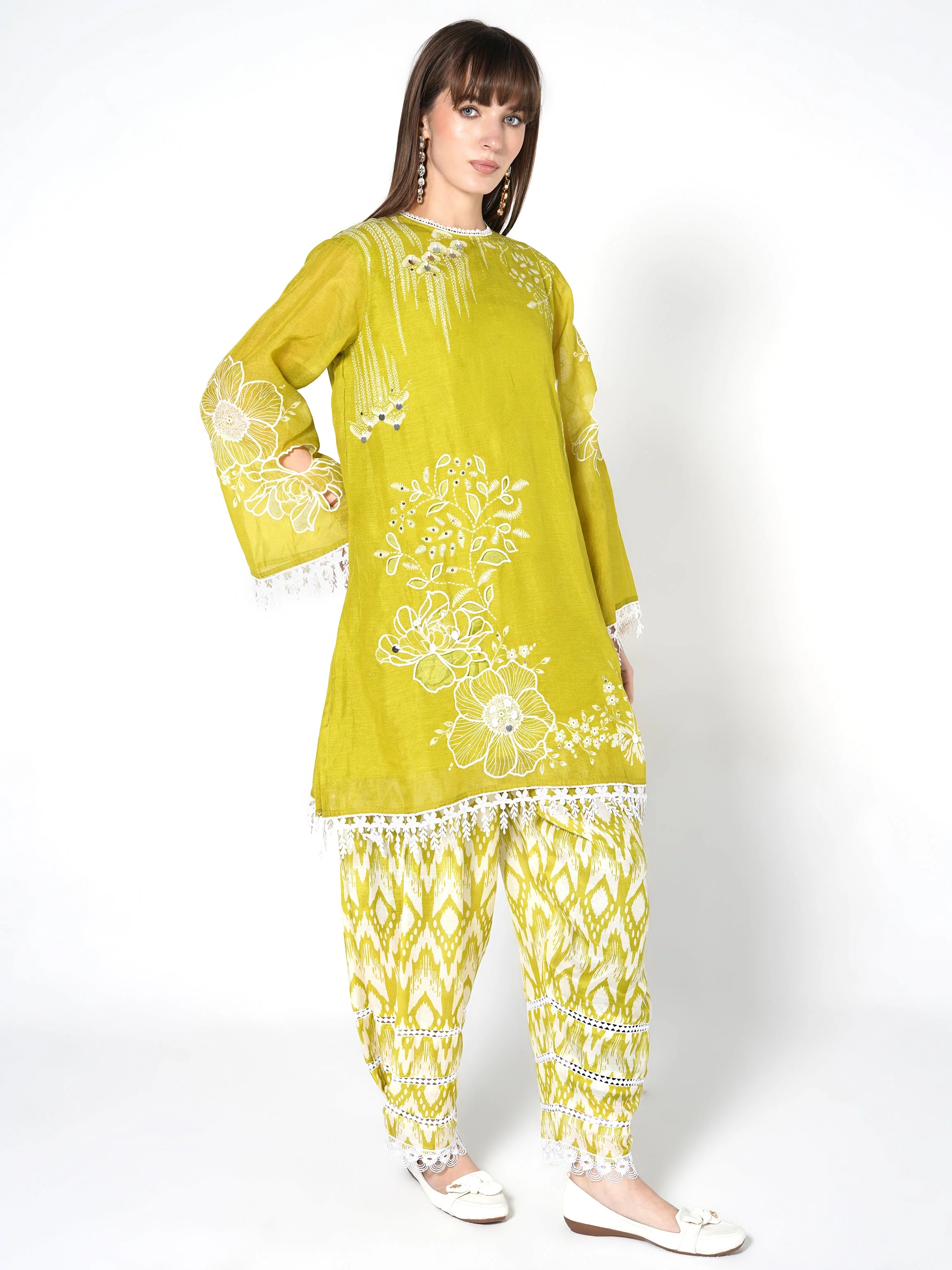 Citron Yellow Printed Linen Silk Co-Ord Set - Image 5