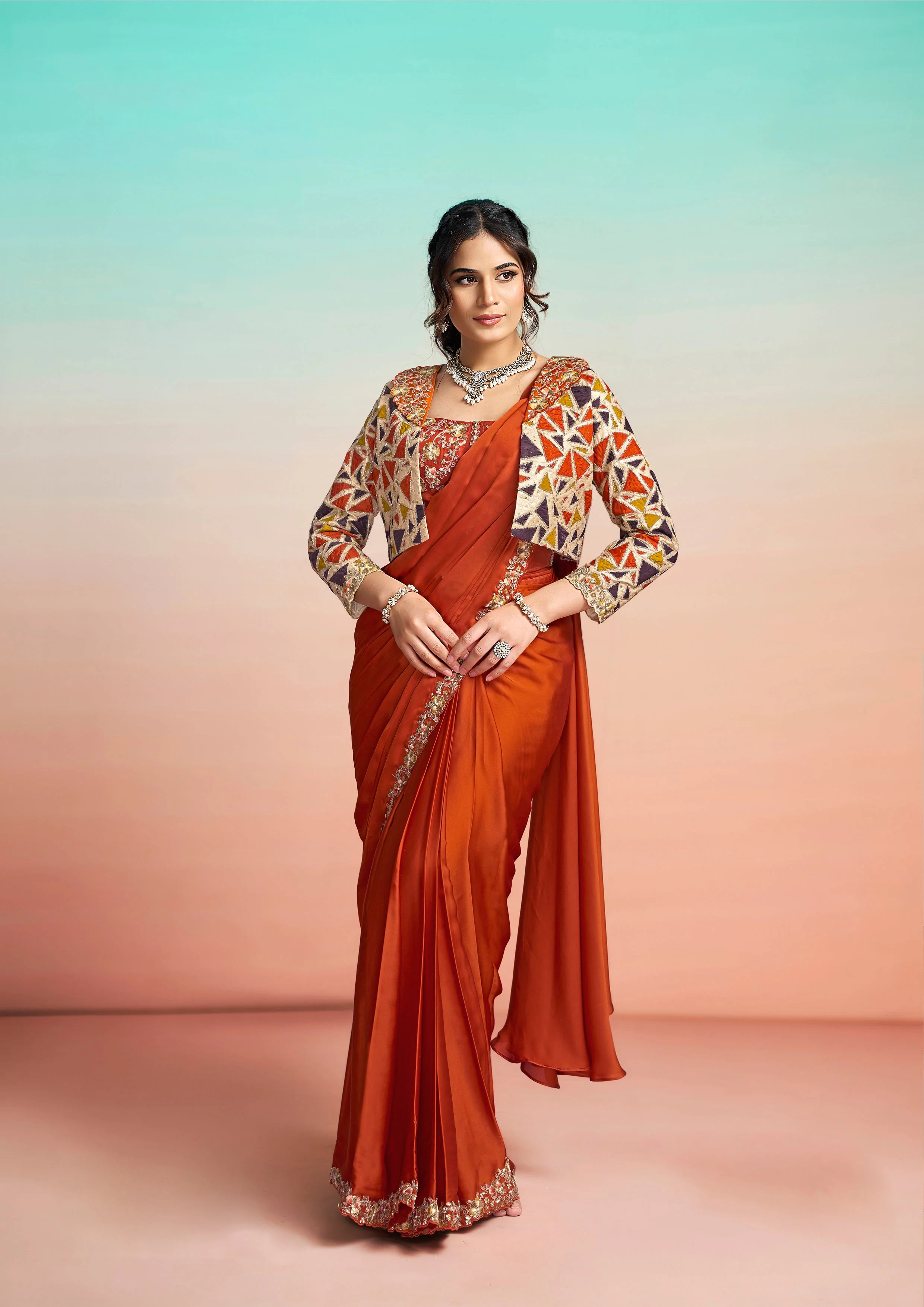 Citrus Burst Embellished Satin Silk Saree