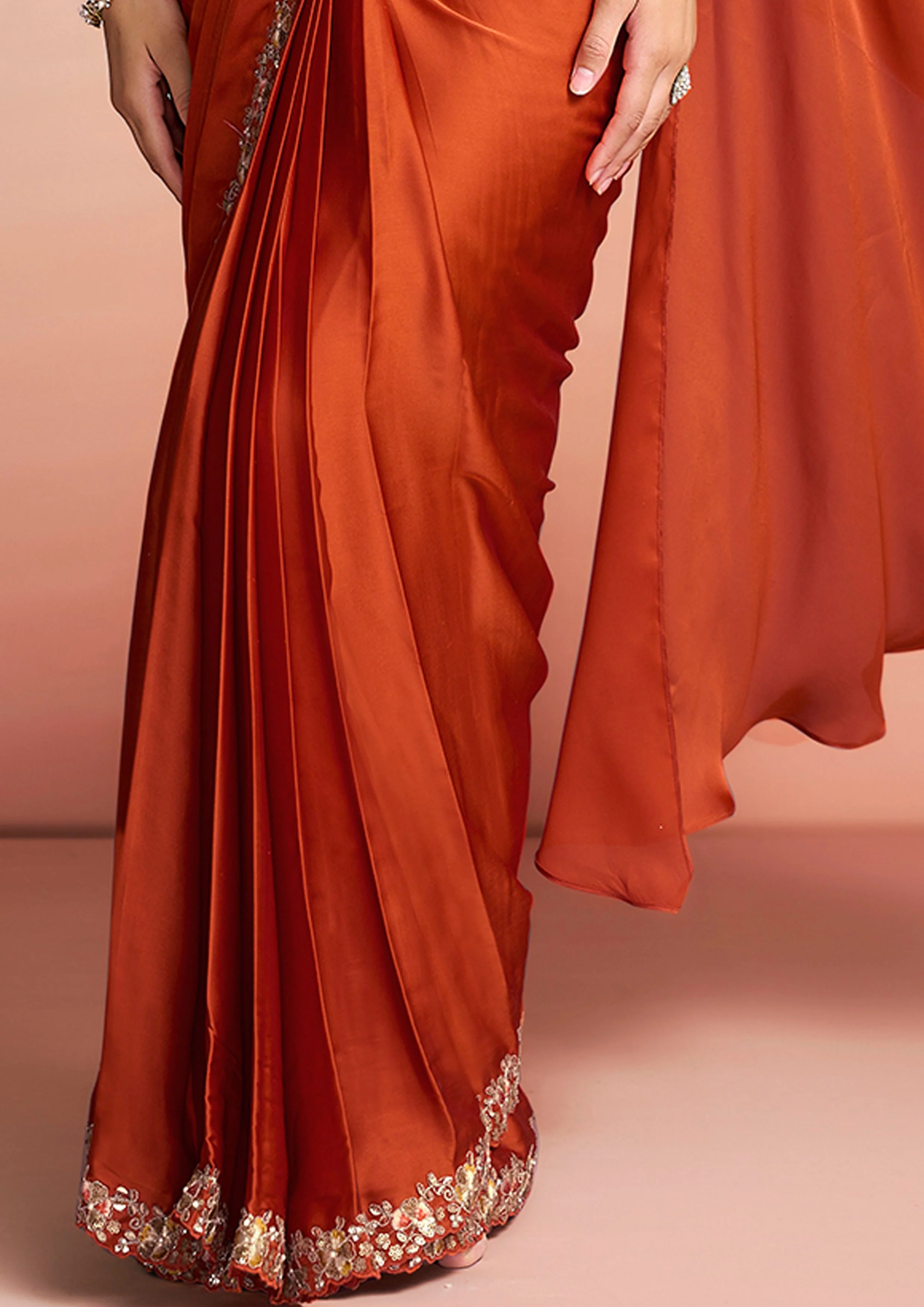 Citrus Burst Embellished Satin Silk Saree - Image 7