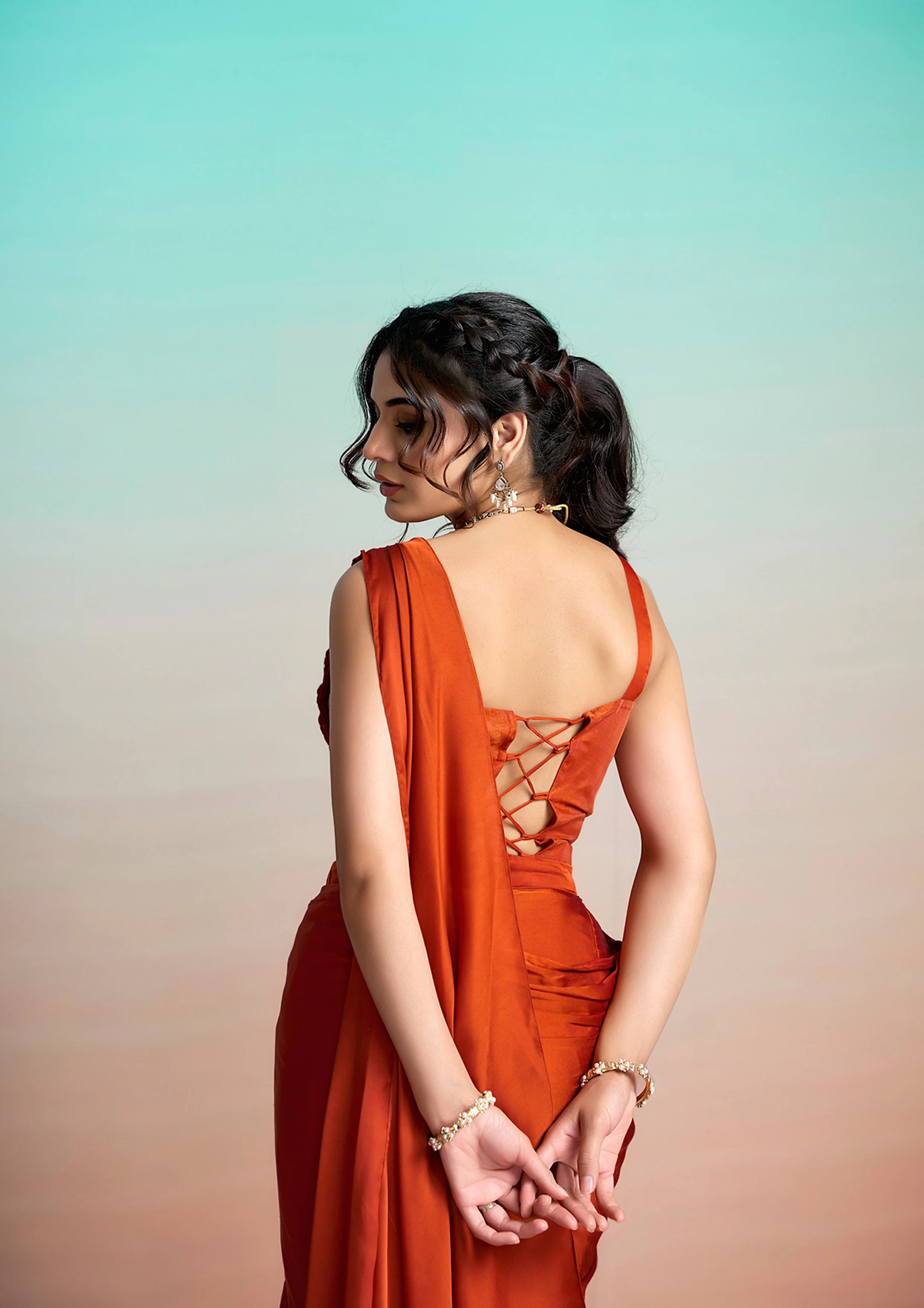 Citrus Burst Embellished Satin Silk Saree - Image 8