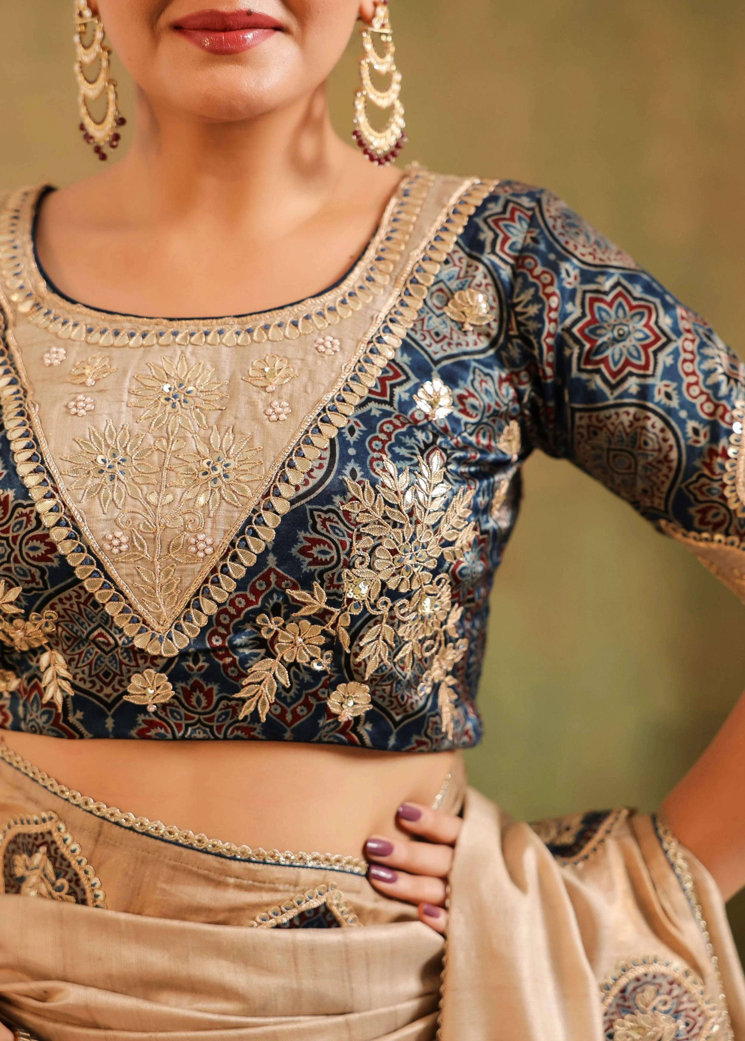 Classic Beige Embroidered Premium Silk Saree - Image 2