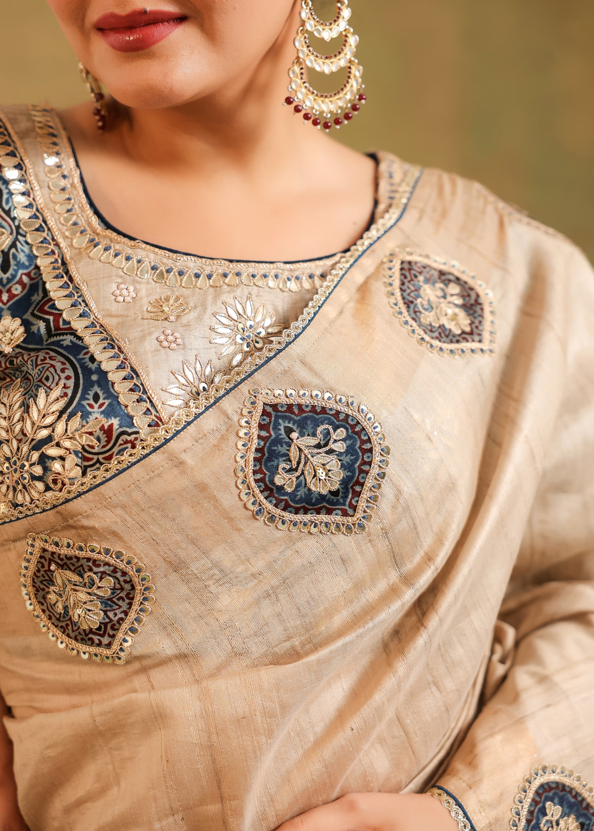 Classic Beige Embroidered Premium Silk Saree - Image 3