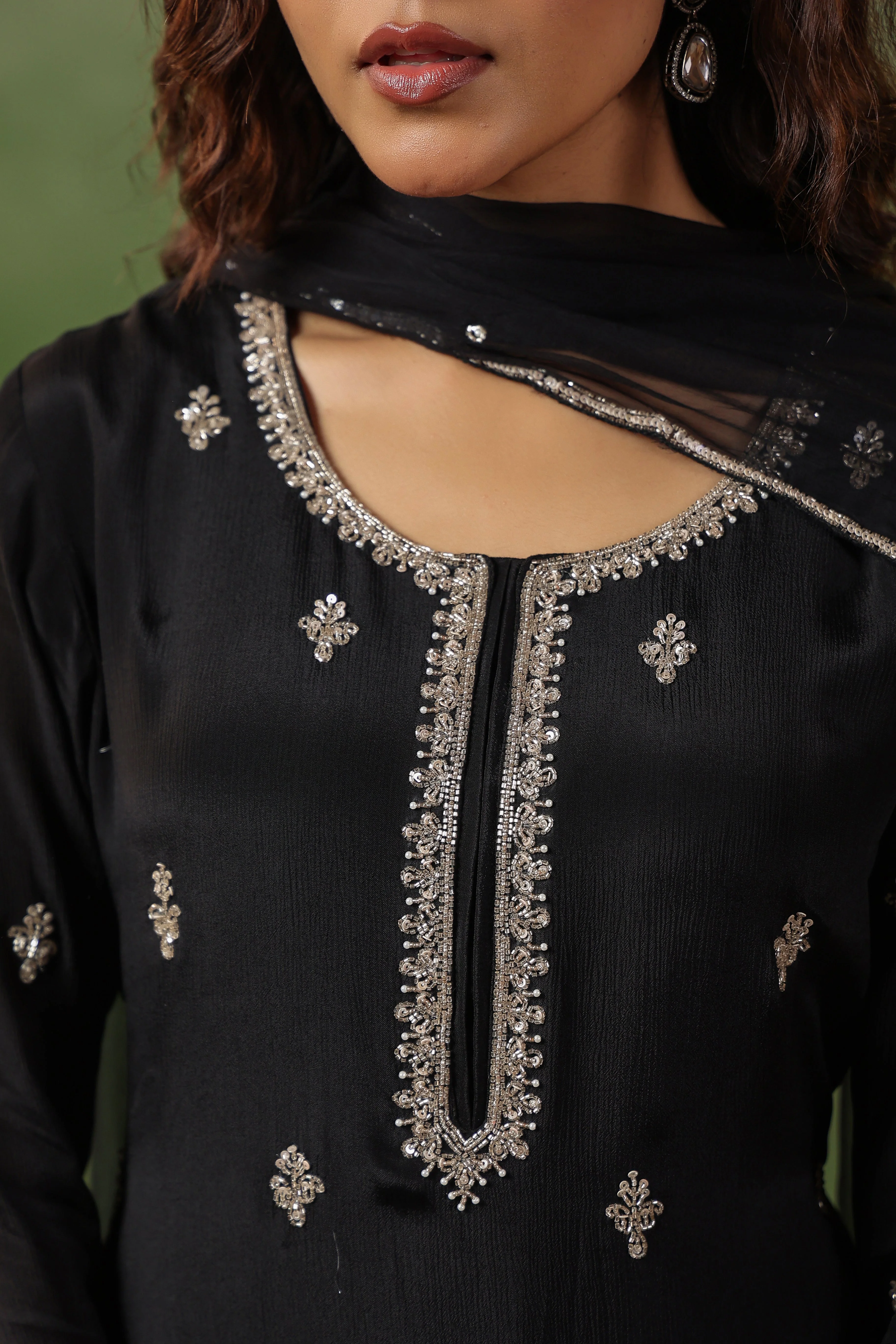 Classic Black Embellished Chinon Silk Sharara Set - Image 2