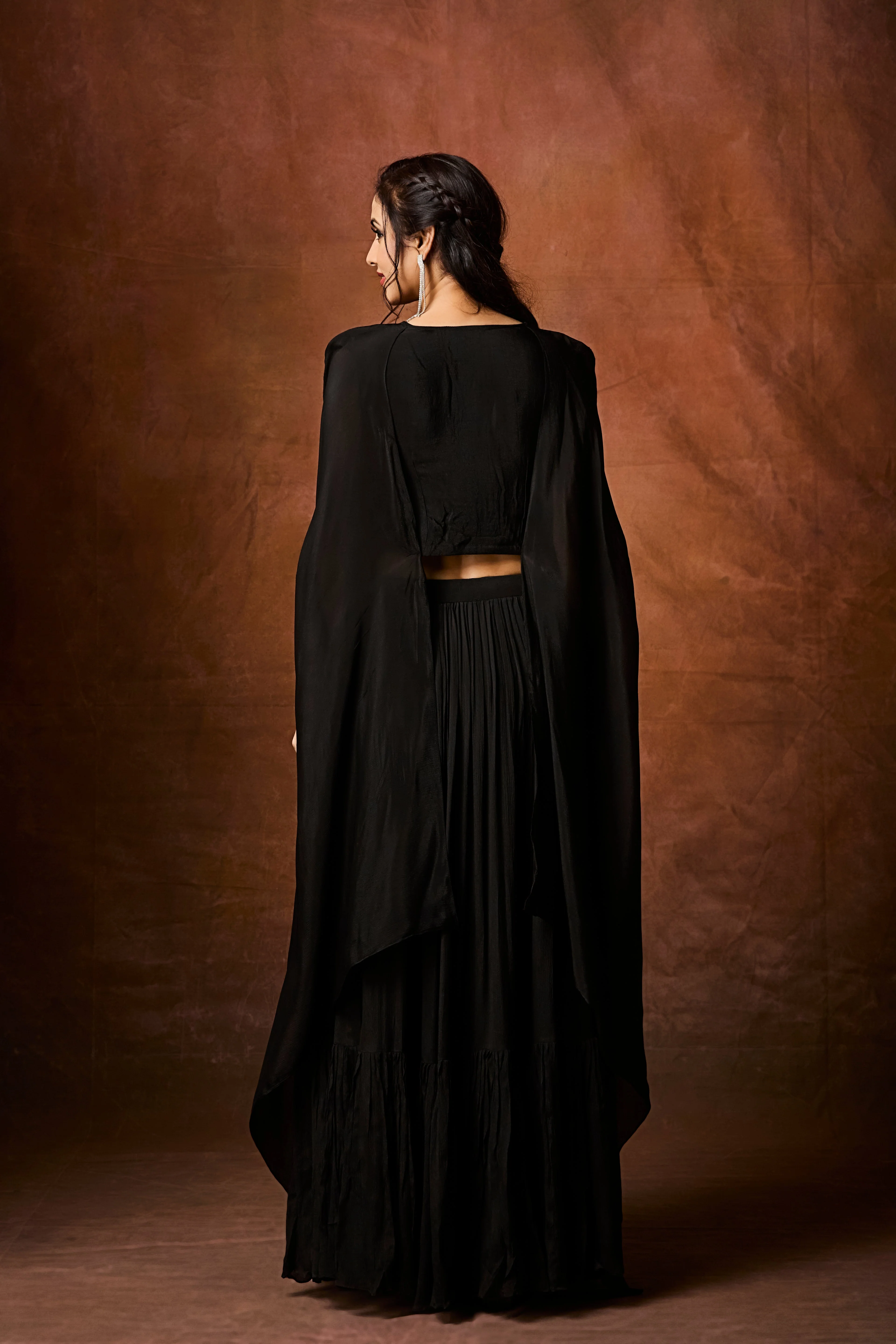 Classic Black Embellished Chinon Silk Skirt Set - Image 6