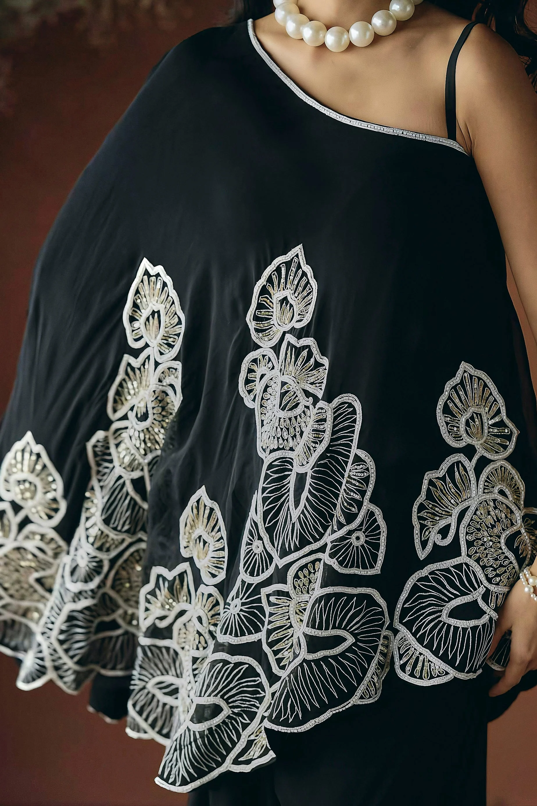 Classic Black Embellished Georgette Silk Co-ord Set - Image 2
