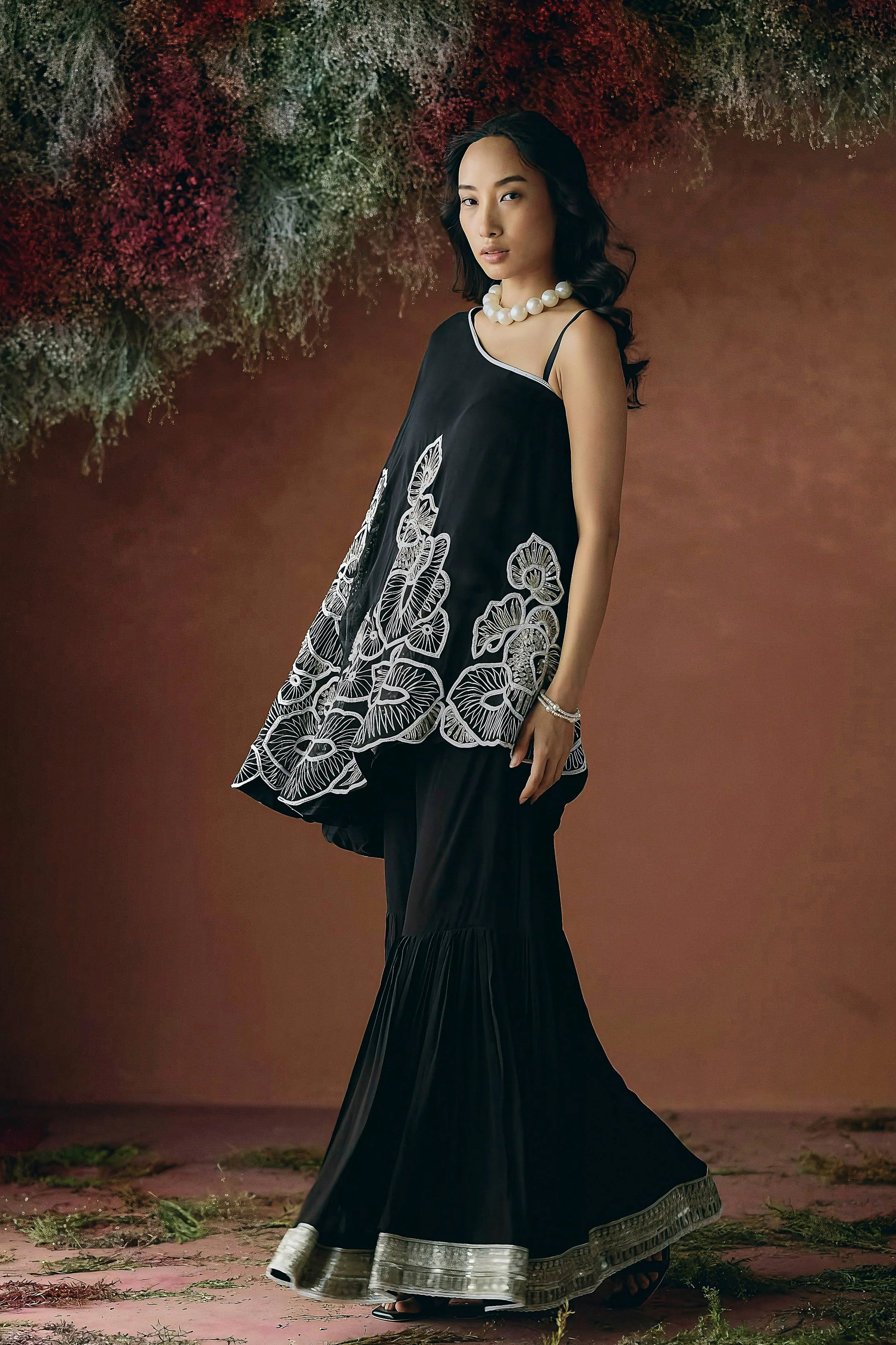 Classic Black Embellished Georgette Silk Co-ord Set - Image 4