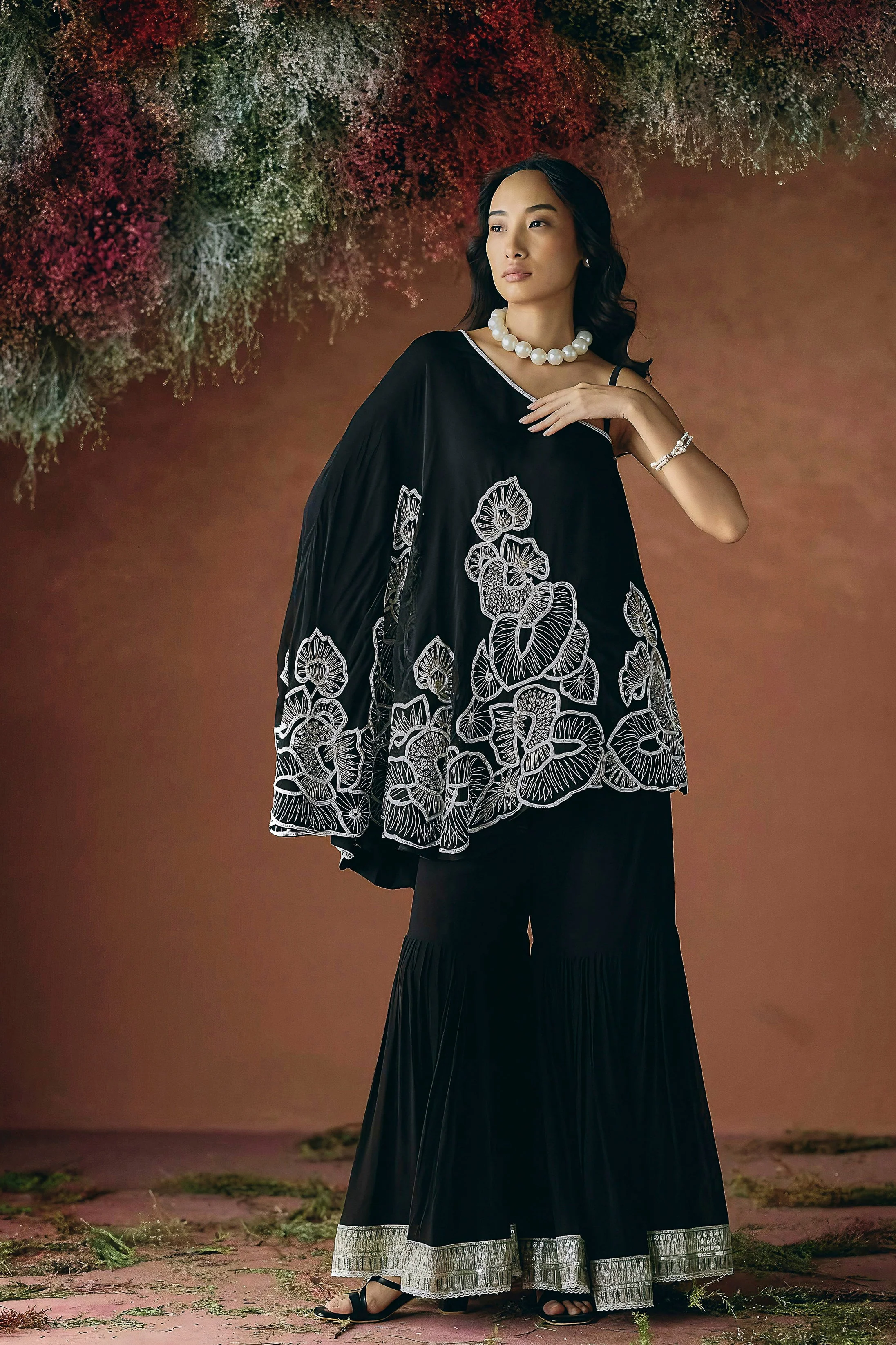 Classic Black Embellished Georgette Silk Co-ord Set - Image 5