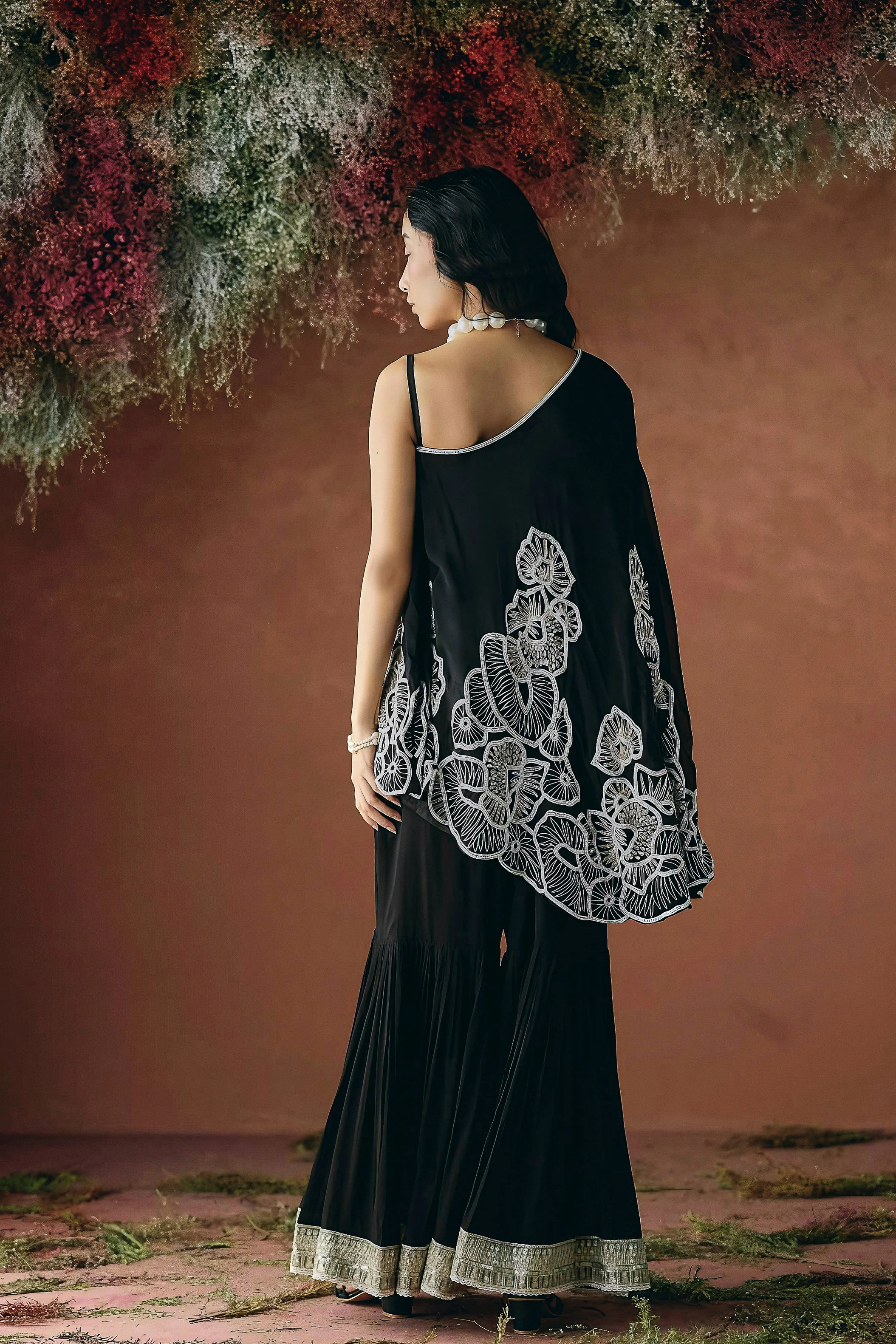 Classic Black Embellished Georgette Silk Co-ord Set - Image 6