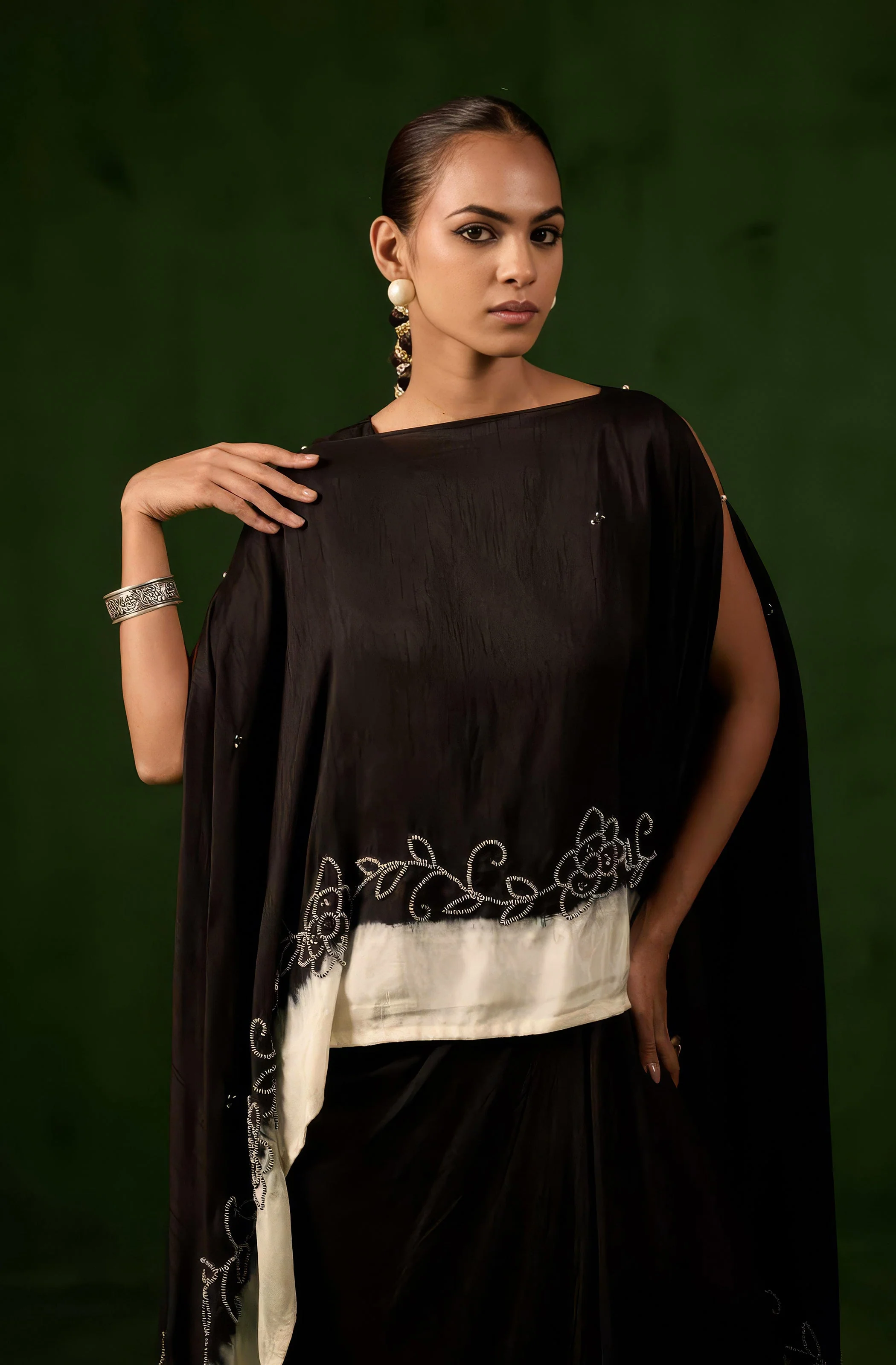 Classic Black Embellished Raw Silk Gown - Image 3