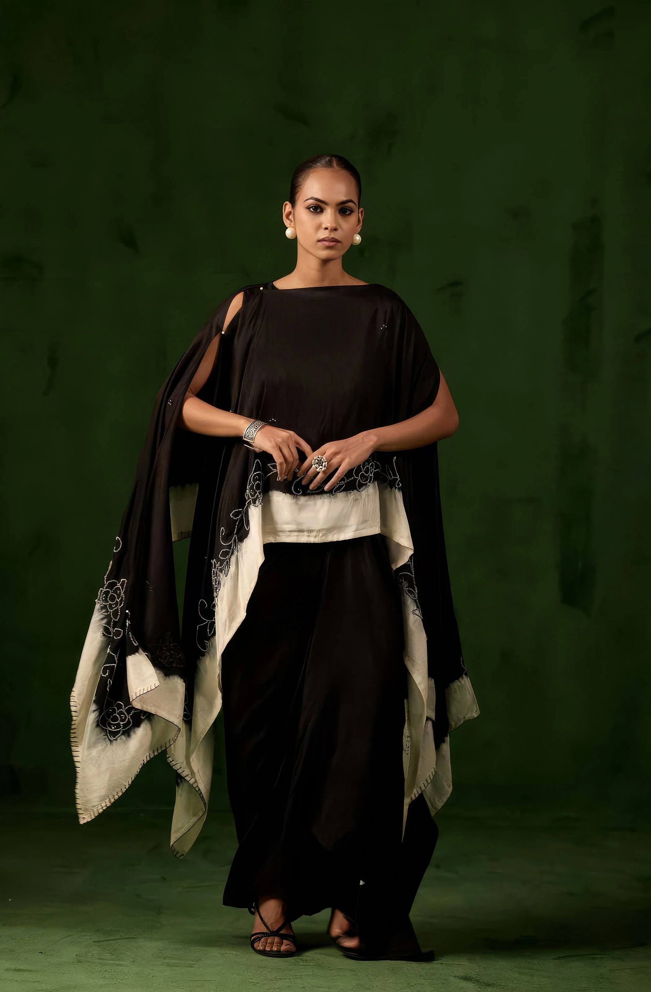 Classic Black Embellished Raw Silk Gown - Image 4