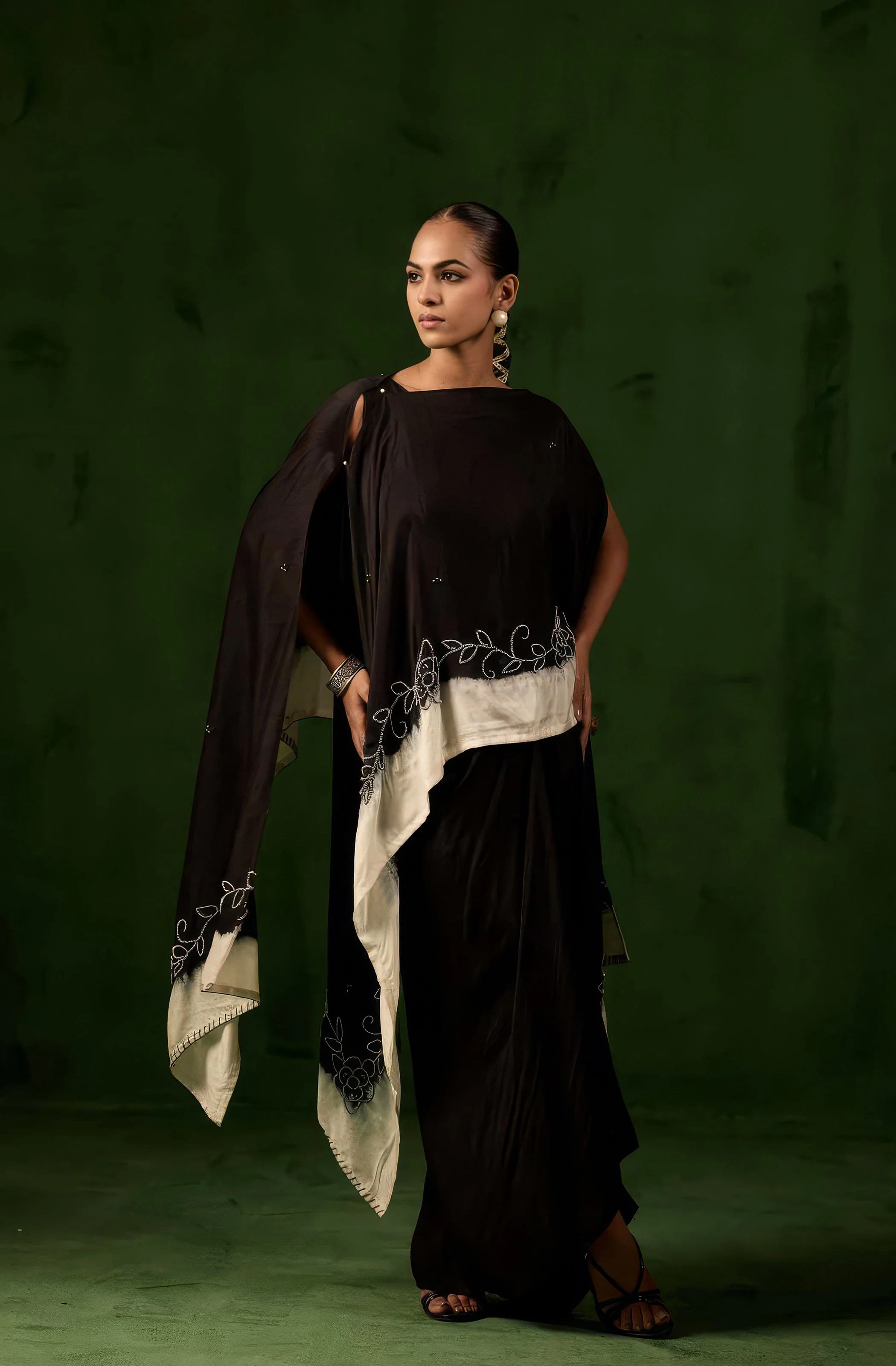 Classic Black Embellished Raw Silk Gown - Image 5