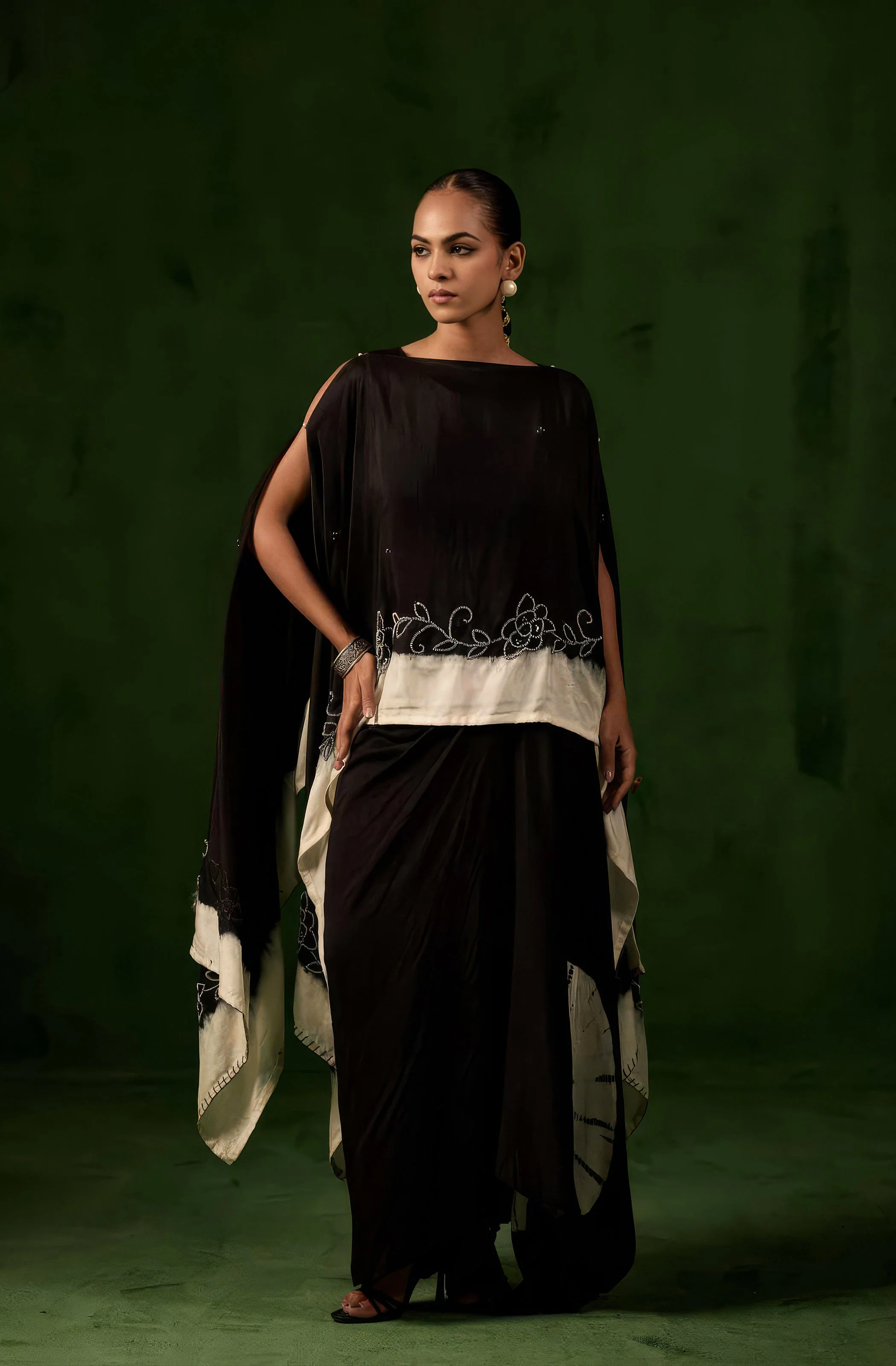 Classic Black Embellished Raw Silk Gown - Image 6