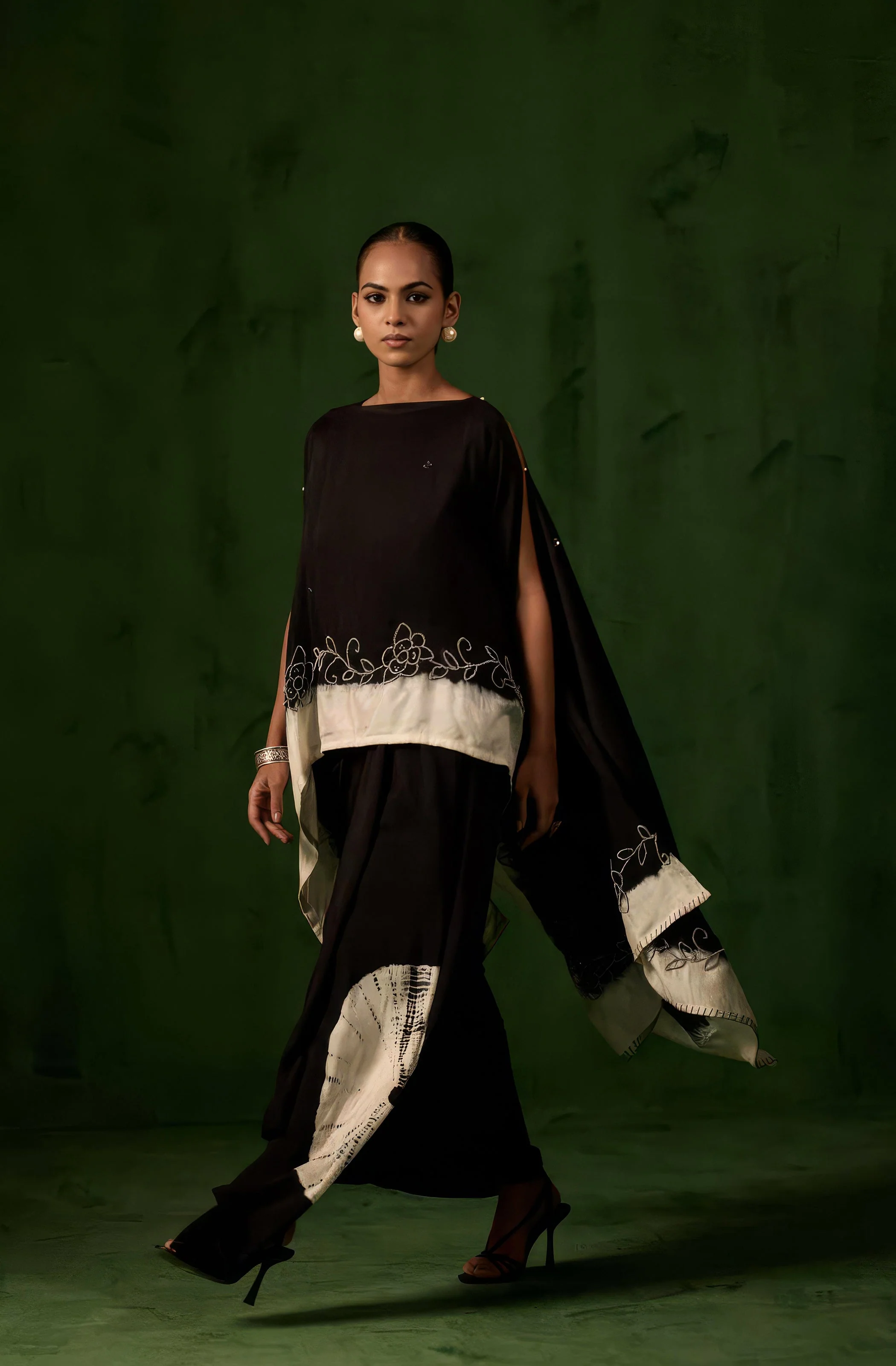 Classic Black Embellished Raw Silk Gown - Image 7