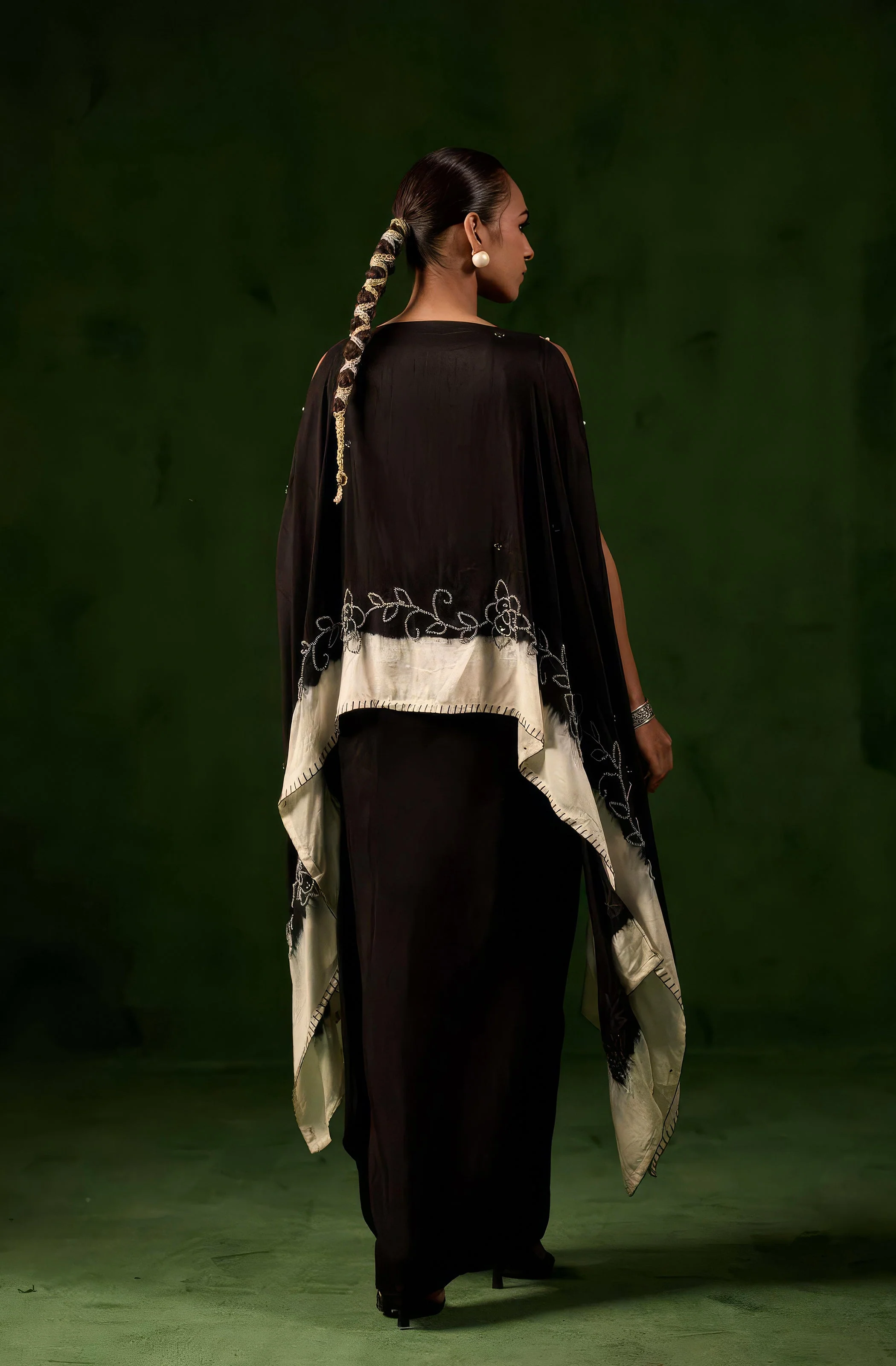 Classic Black Embellished Raw Silk Gown - Image 8
