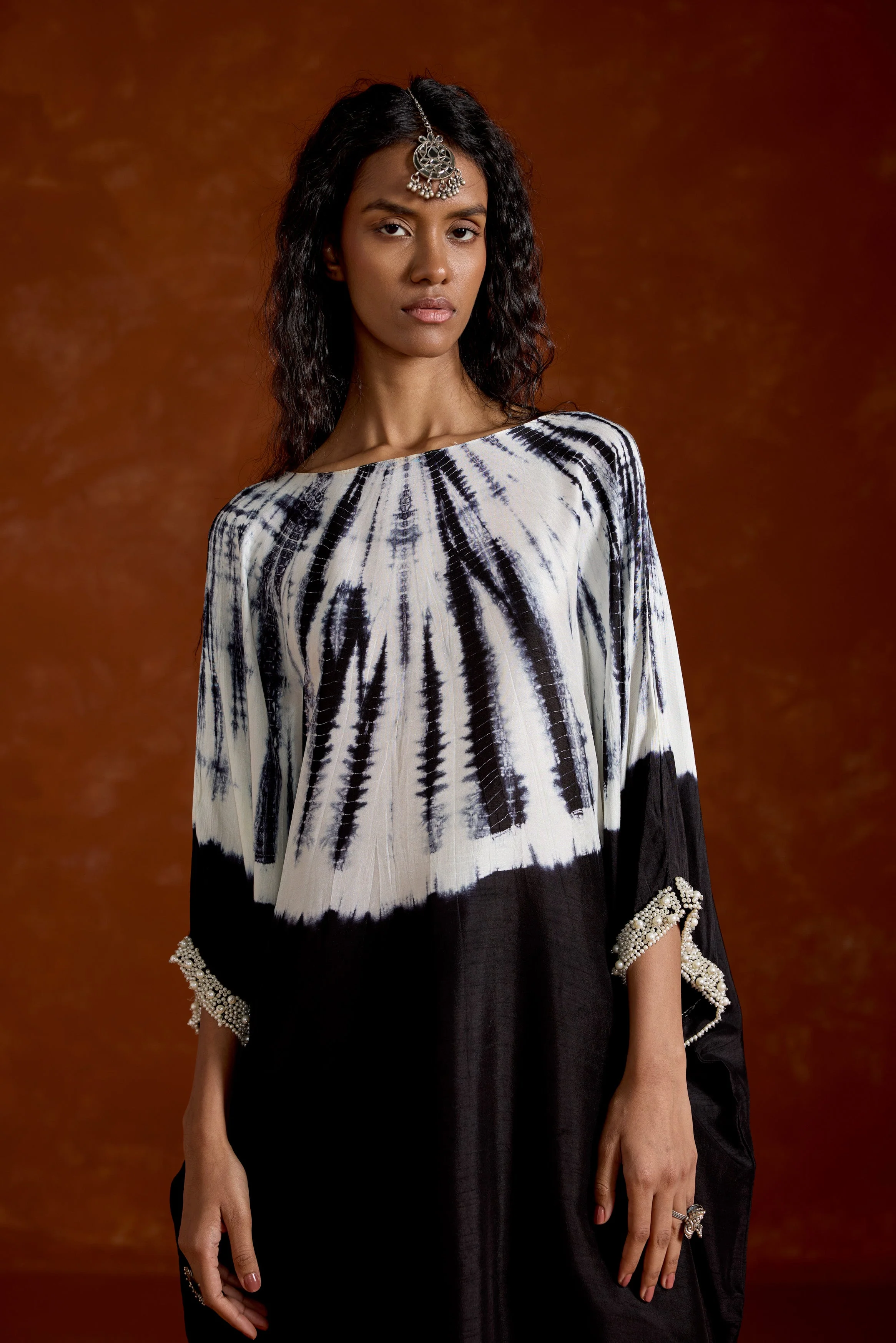 Classic Black Embellished Raw Silk Kaftan Set - Image 3