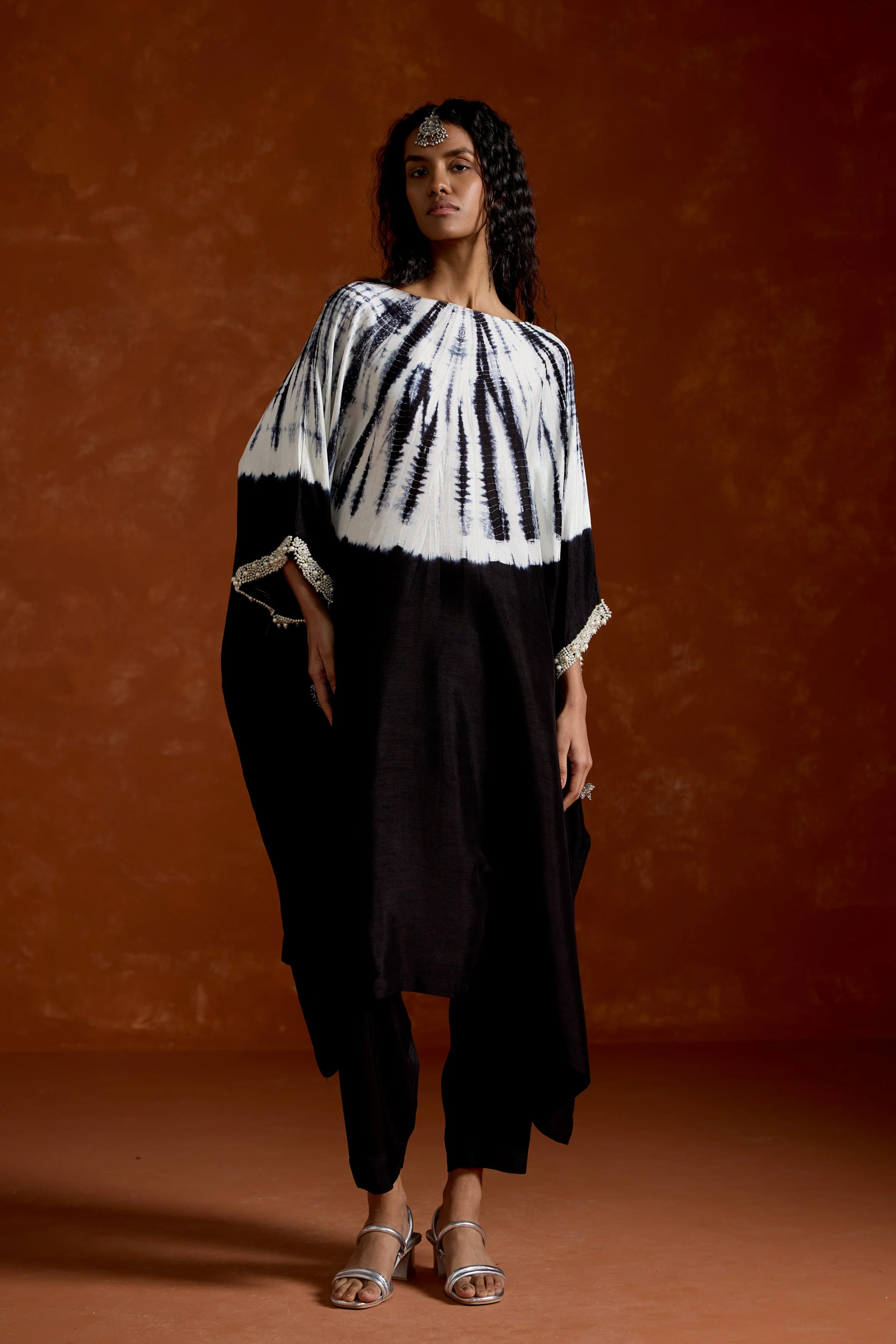 Classic Black Embellished Raw Silk Kaftan Set - Image 4