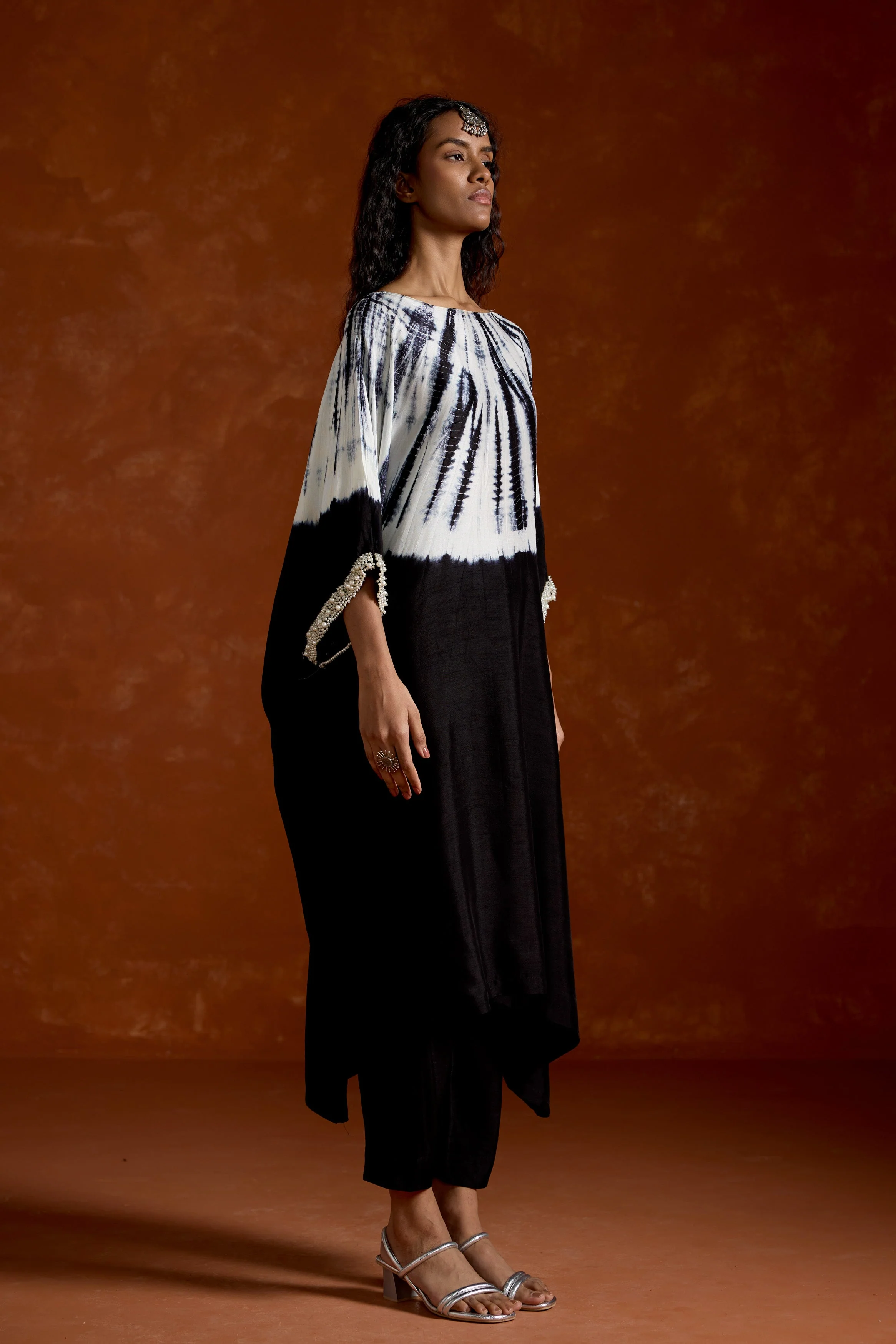 Classic Black Embellished Raw Silk Kaftan Set - Image 5