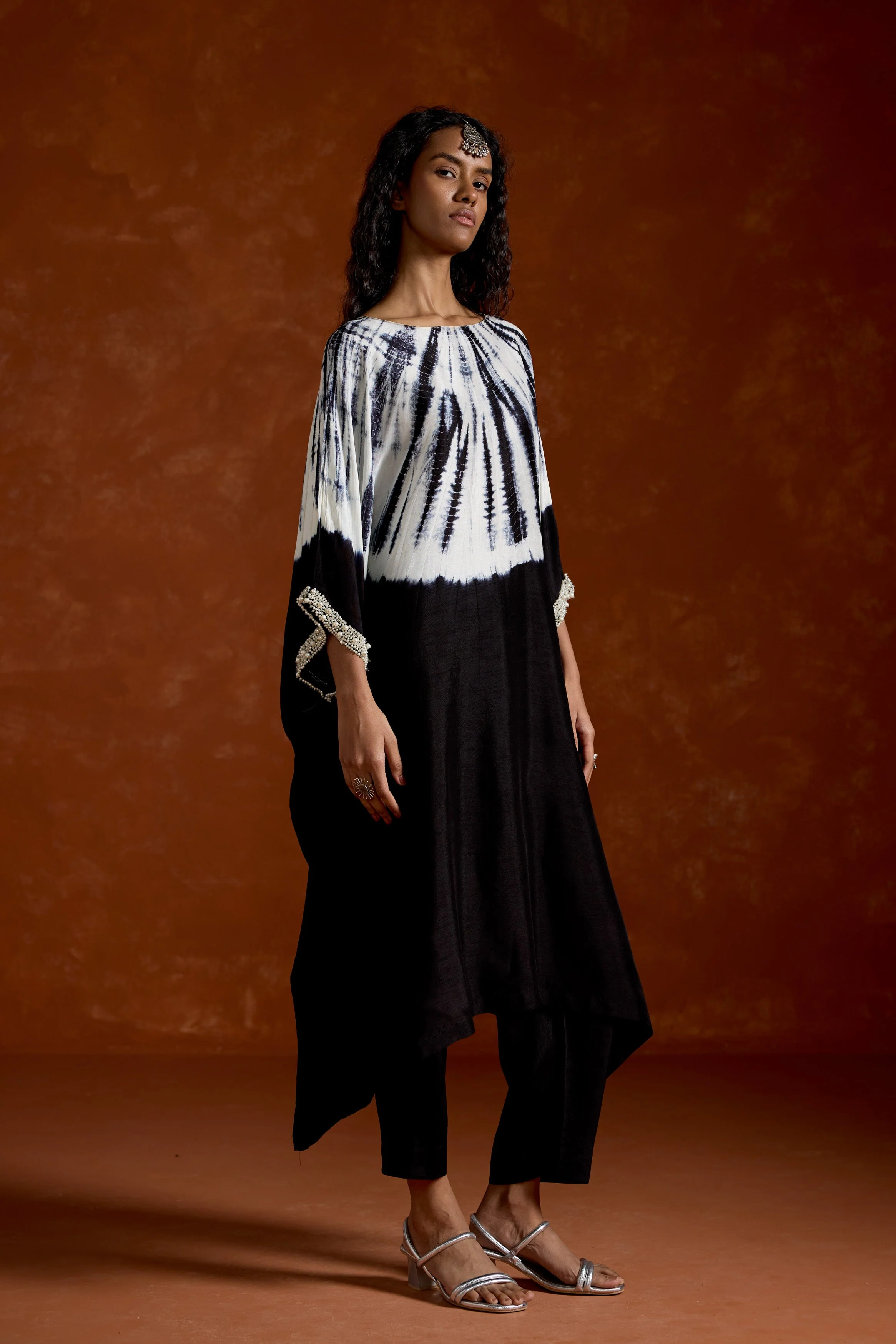 Classic Black Embellished Raw Silk Kaftan Set - Image 6