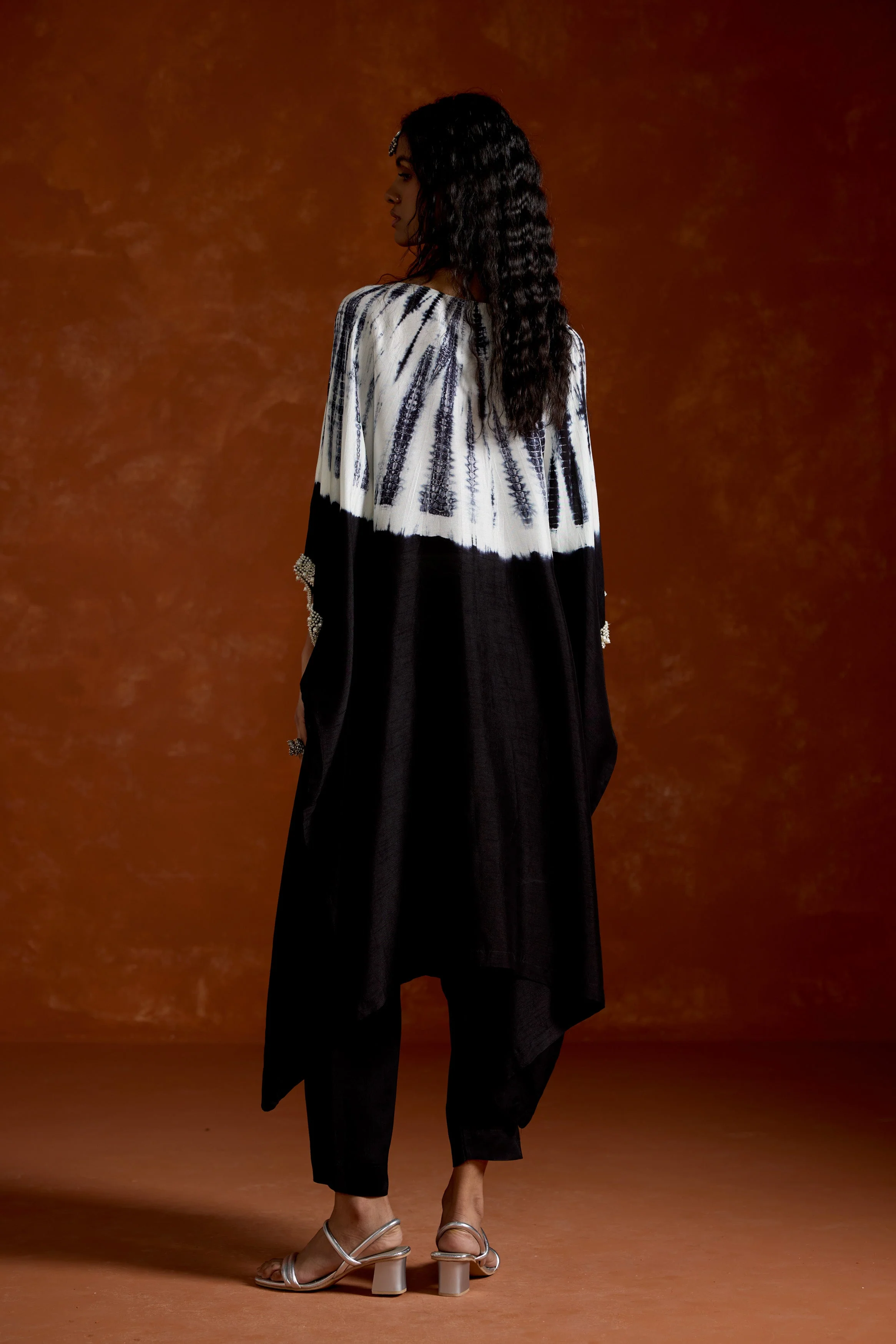 Classic Black Embellished Raw Silk Kaftan Set - Image 7