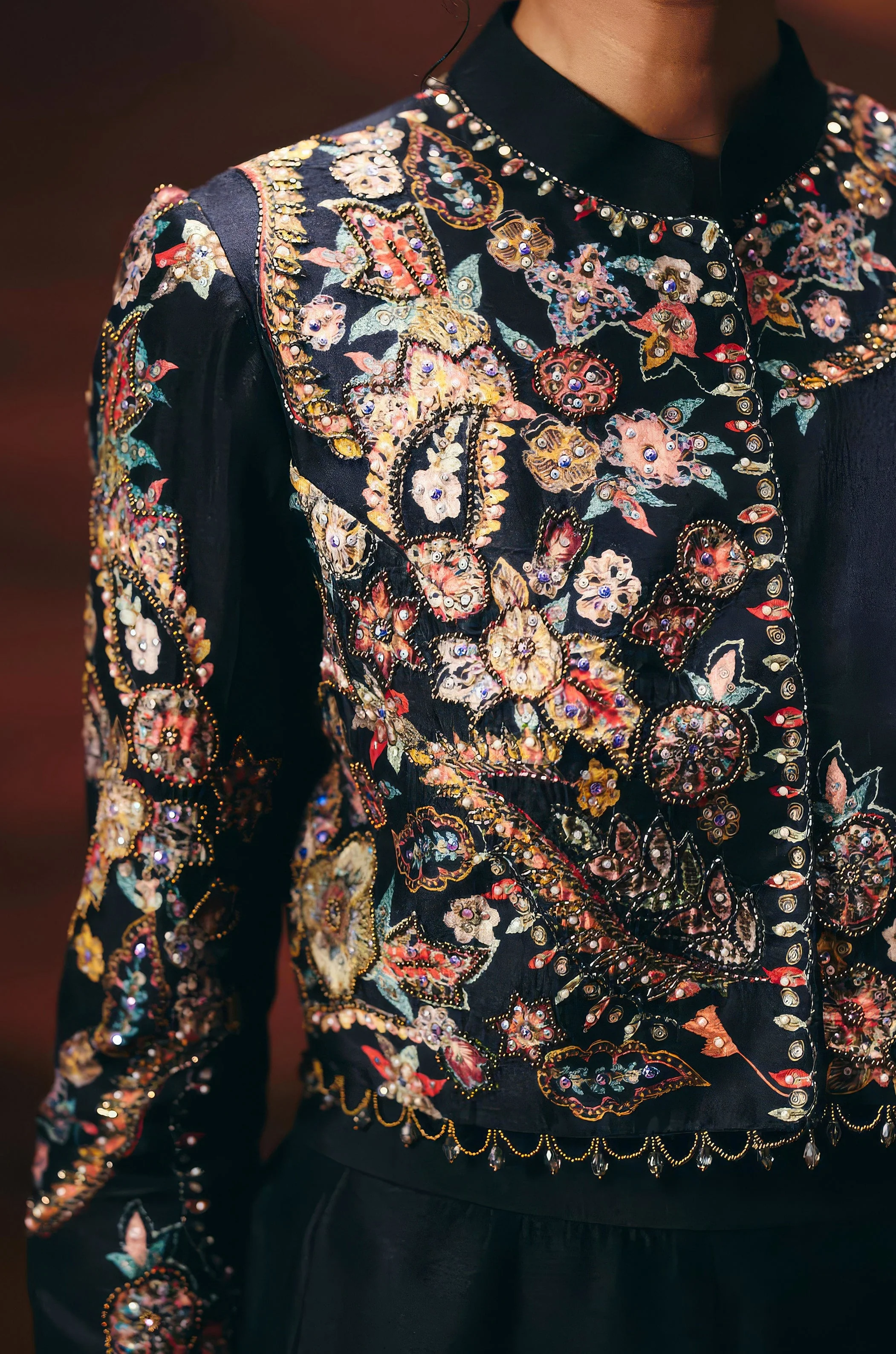 Classic Black Embellished Raw Silk Palazzo Set - Image 2