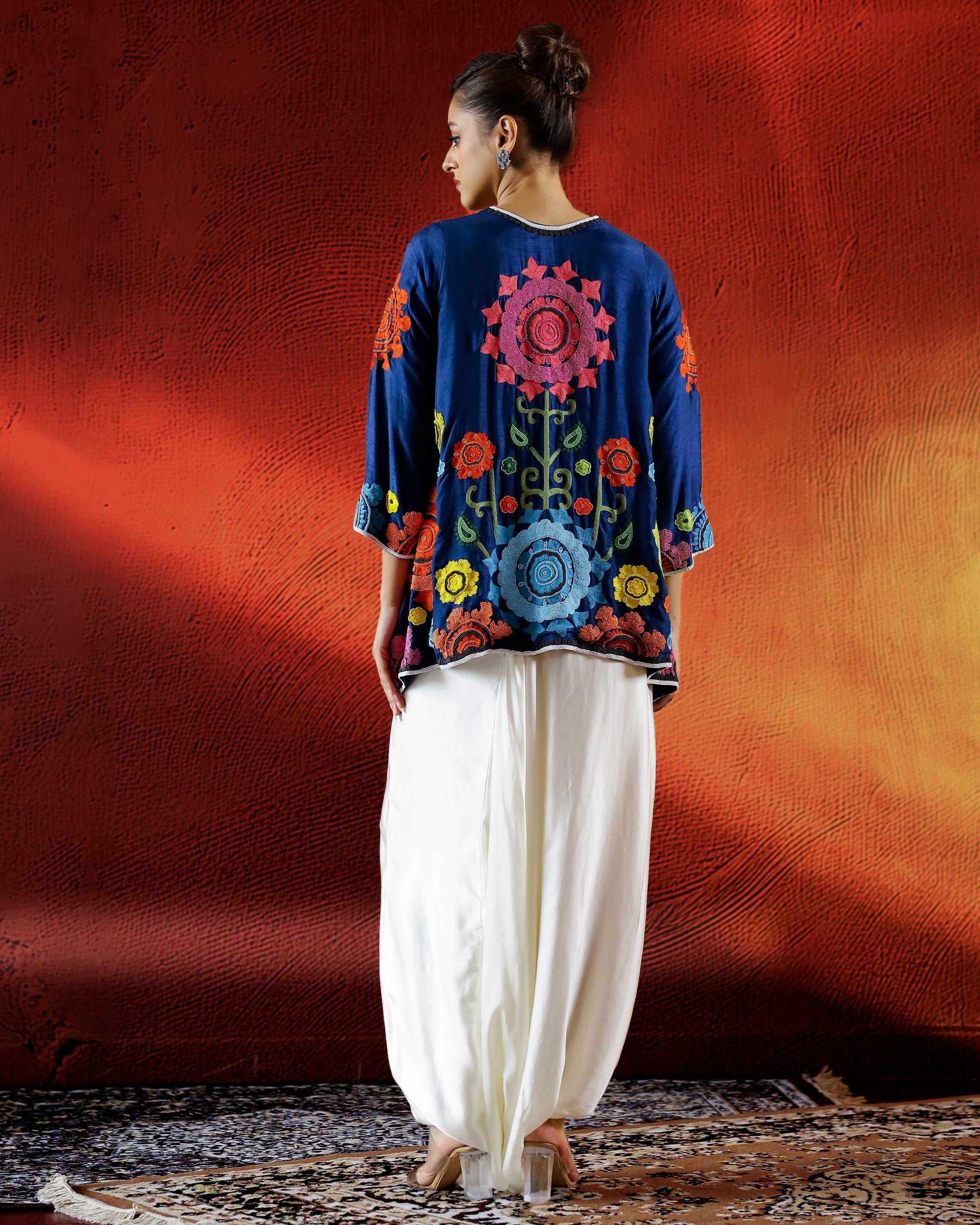 Deep Blue Embroidered Raw Silk Kurta Set - Image 5