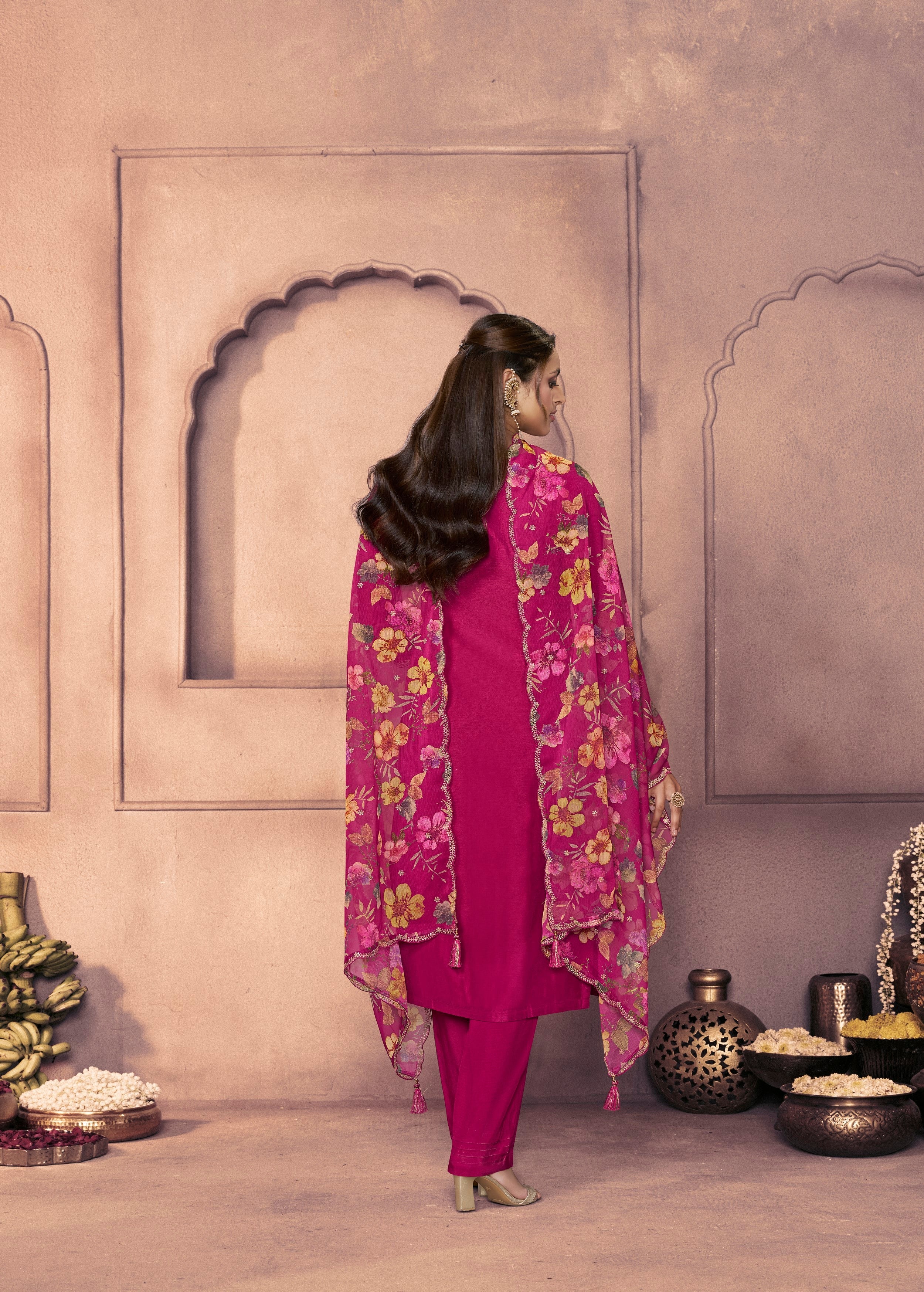 Rani Pink Embellished Dola Silk Pant Set - Image 6