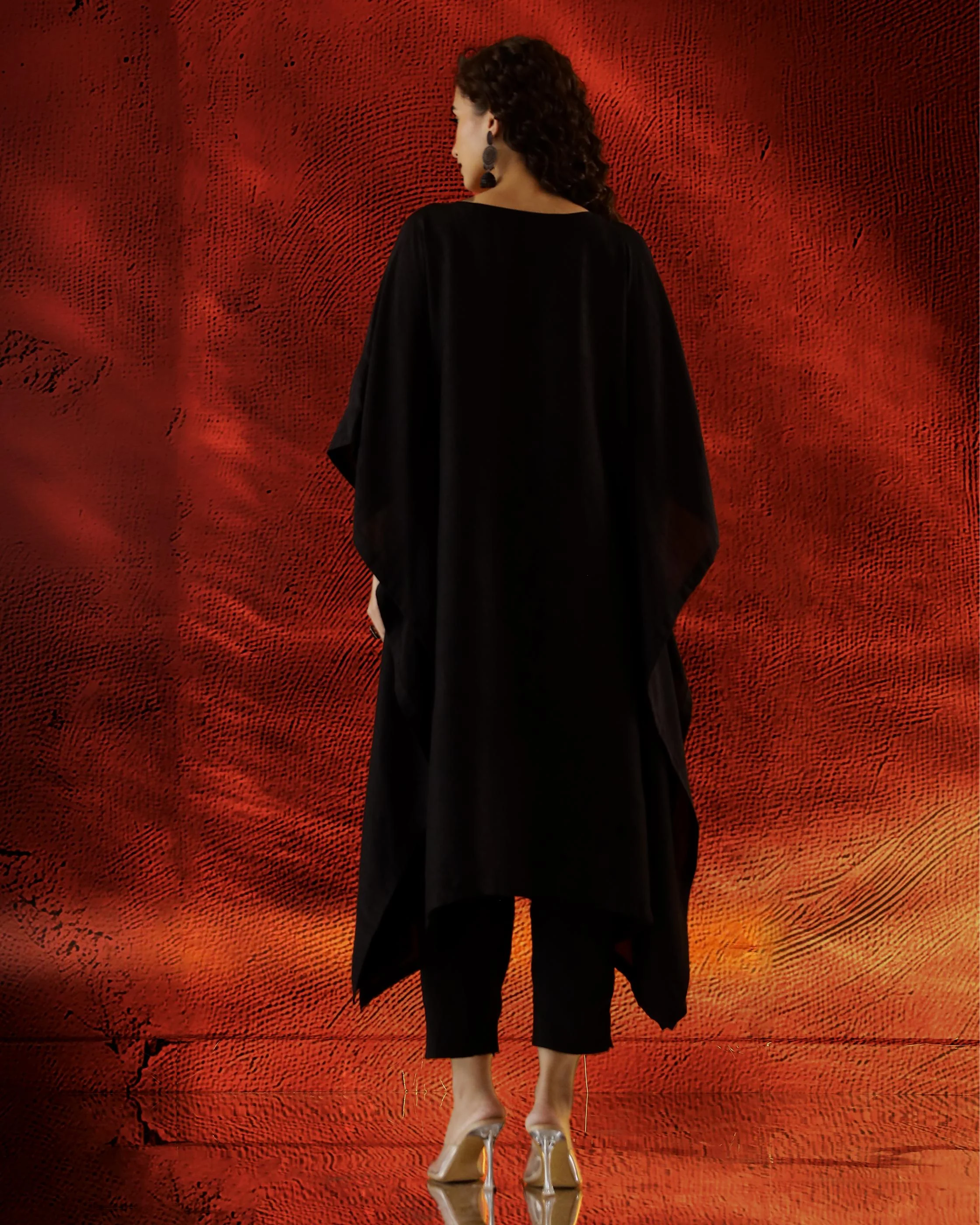 Classic Black Raw Silk Kaftan Set - Image 5