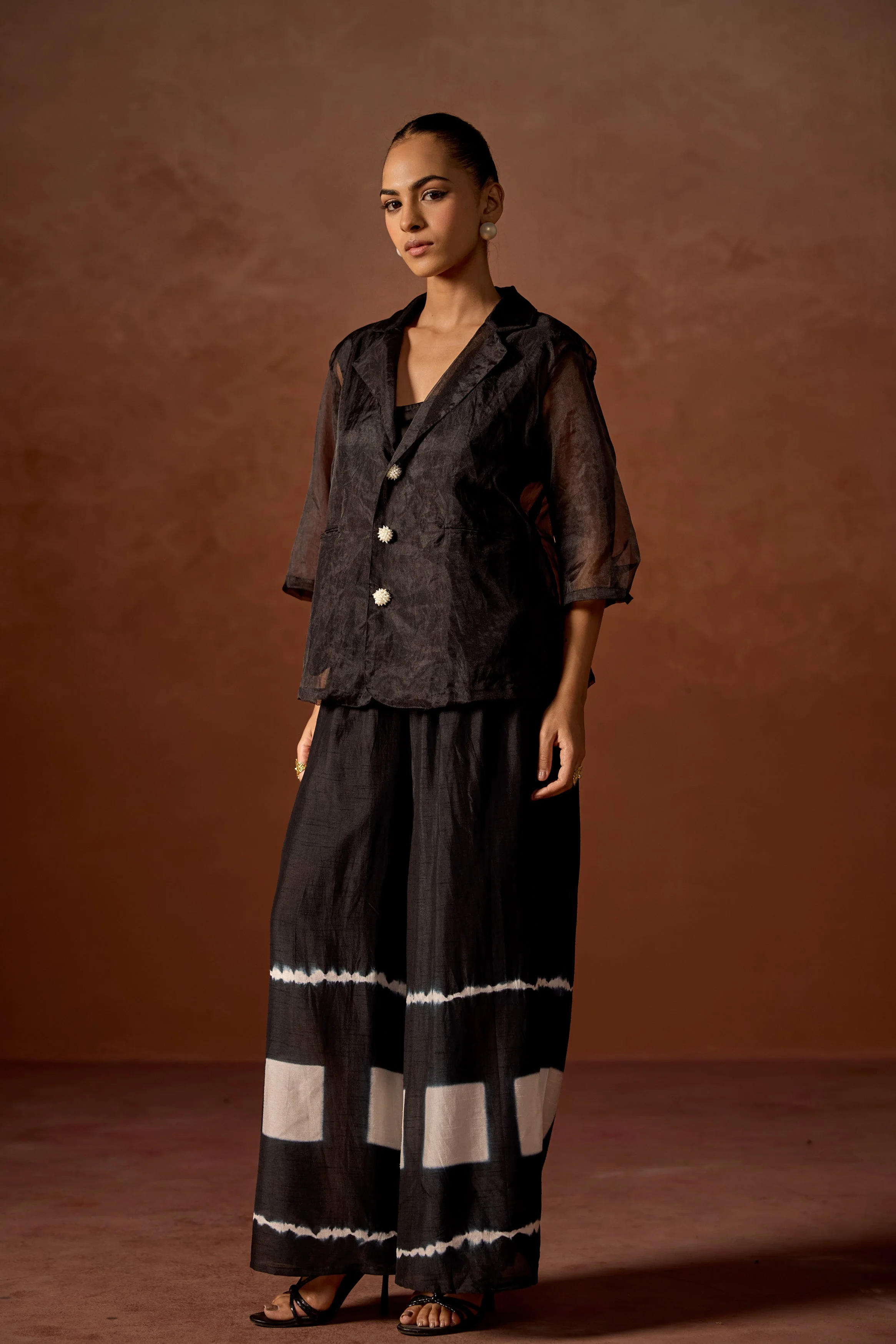 Classic Black Raw Silk Tie- Dye Co-Ord Set