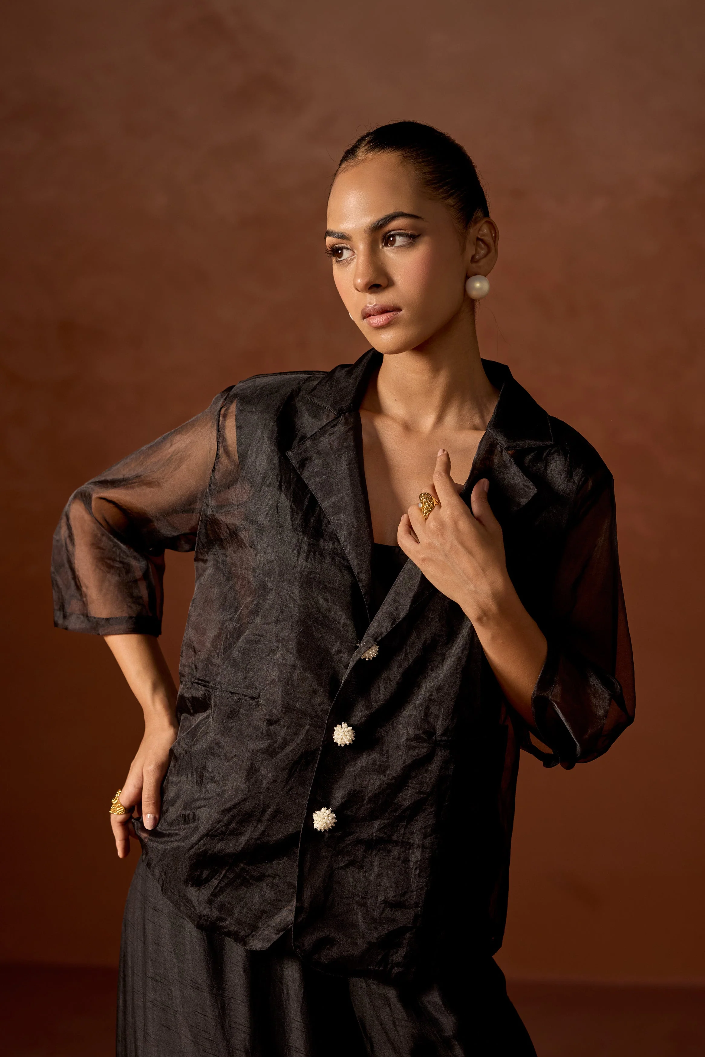 Classic Black Raw Silk Tie- Dye Co-Ord Set - Image 2
