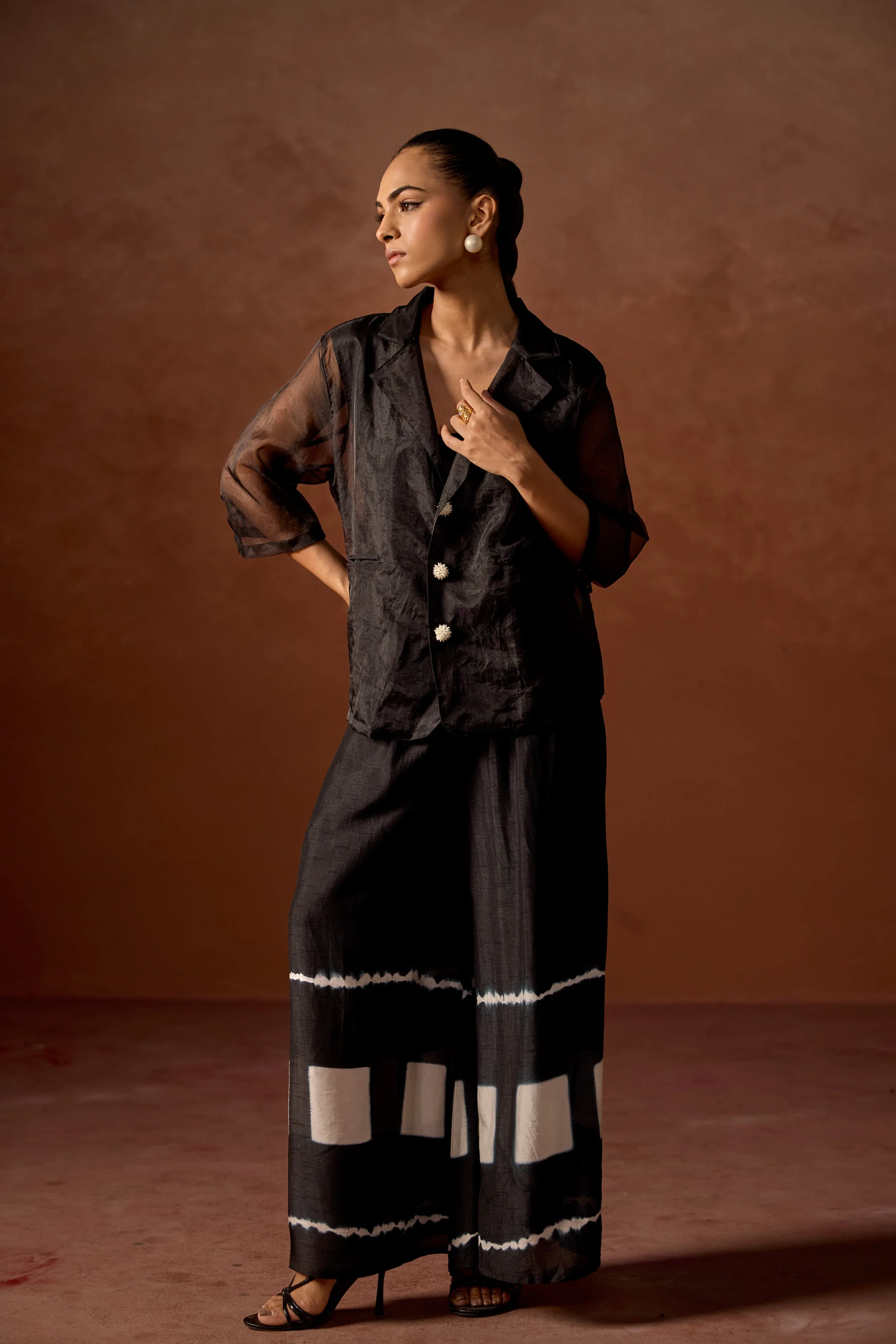 Classic Black Raw Silk Tie- Dye Co-Ord Set - Image 3