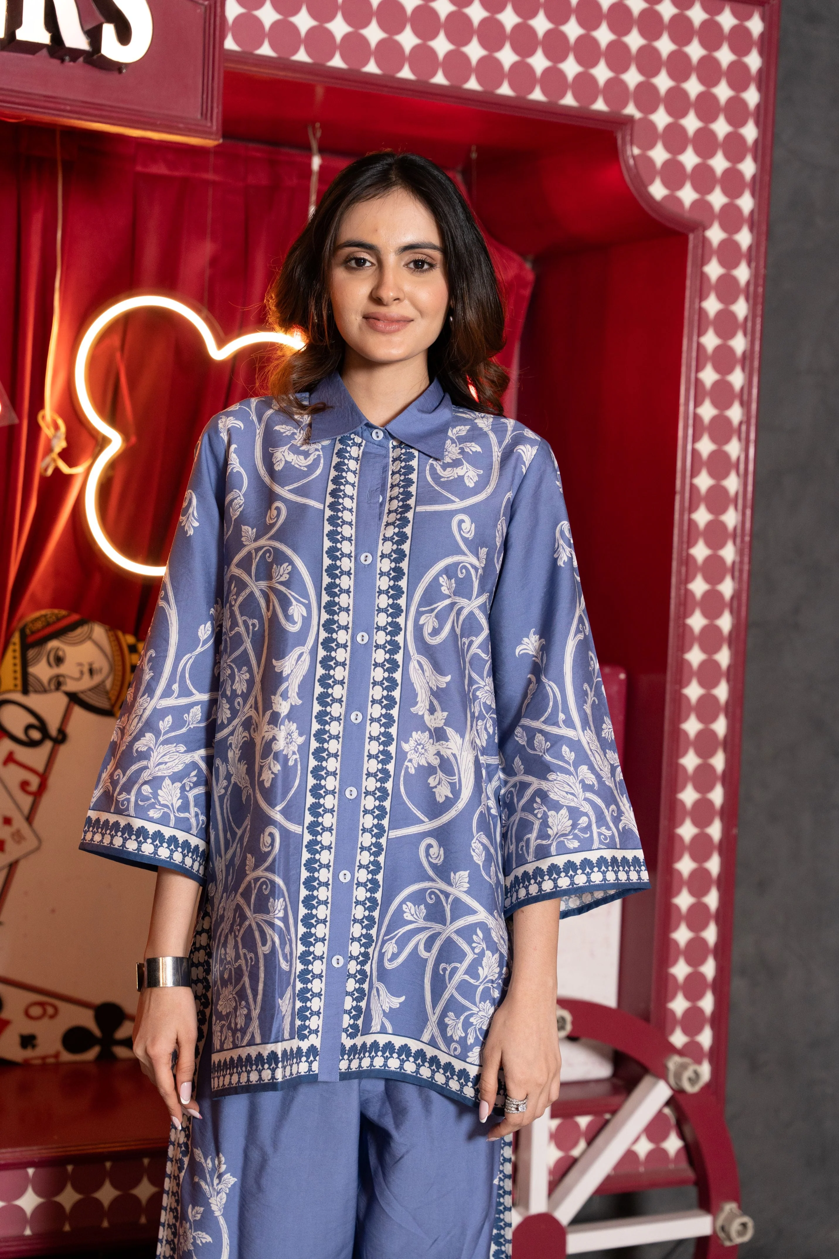 Pastel Purple Printed Crepe Silk Co-Ord Set - Image 2