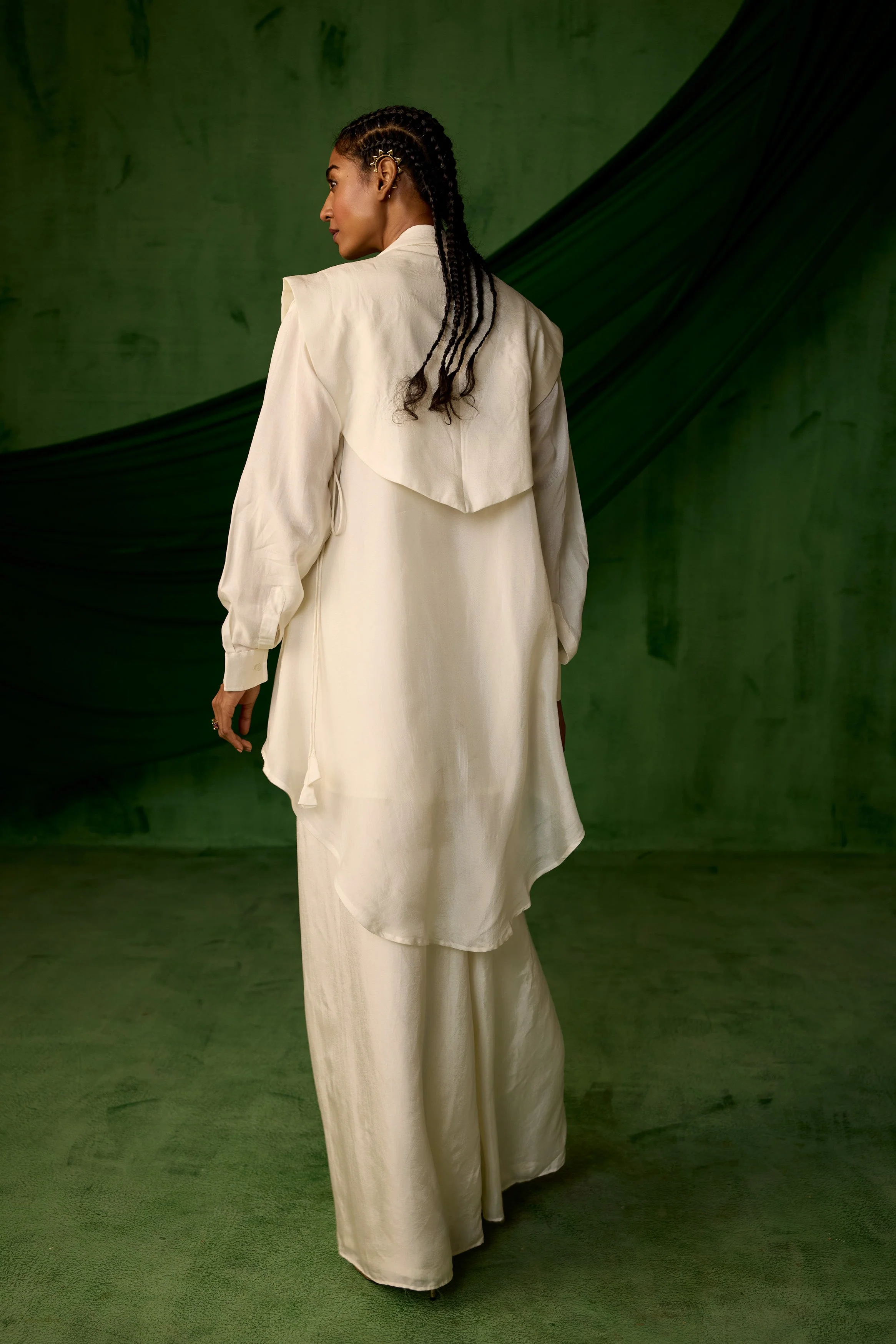Classic White Embellished Chinon Silk Co-Ord Set - Image 6