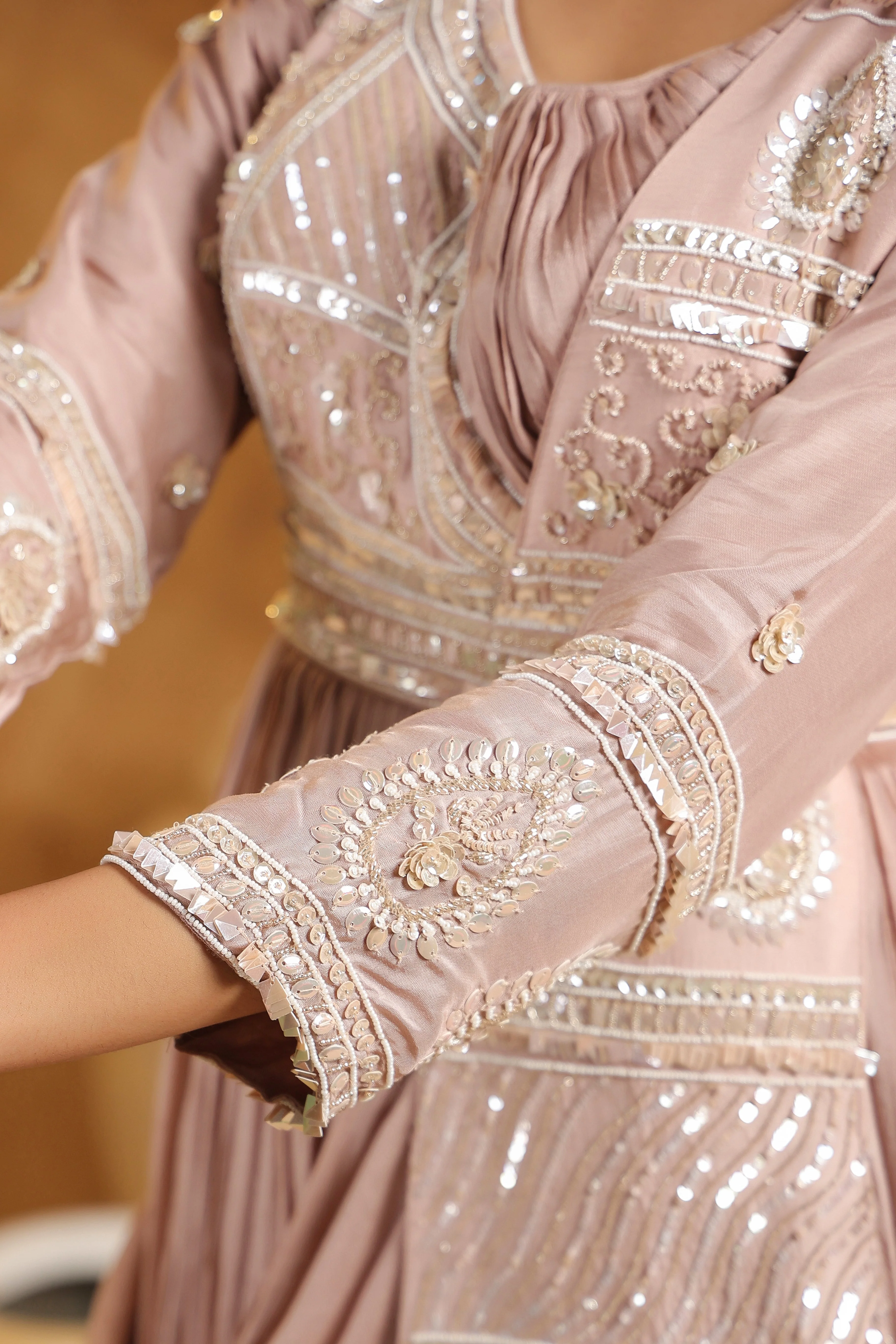 Mauve Pink Embellished Chinon Silk Gown - Image 3