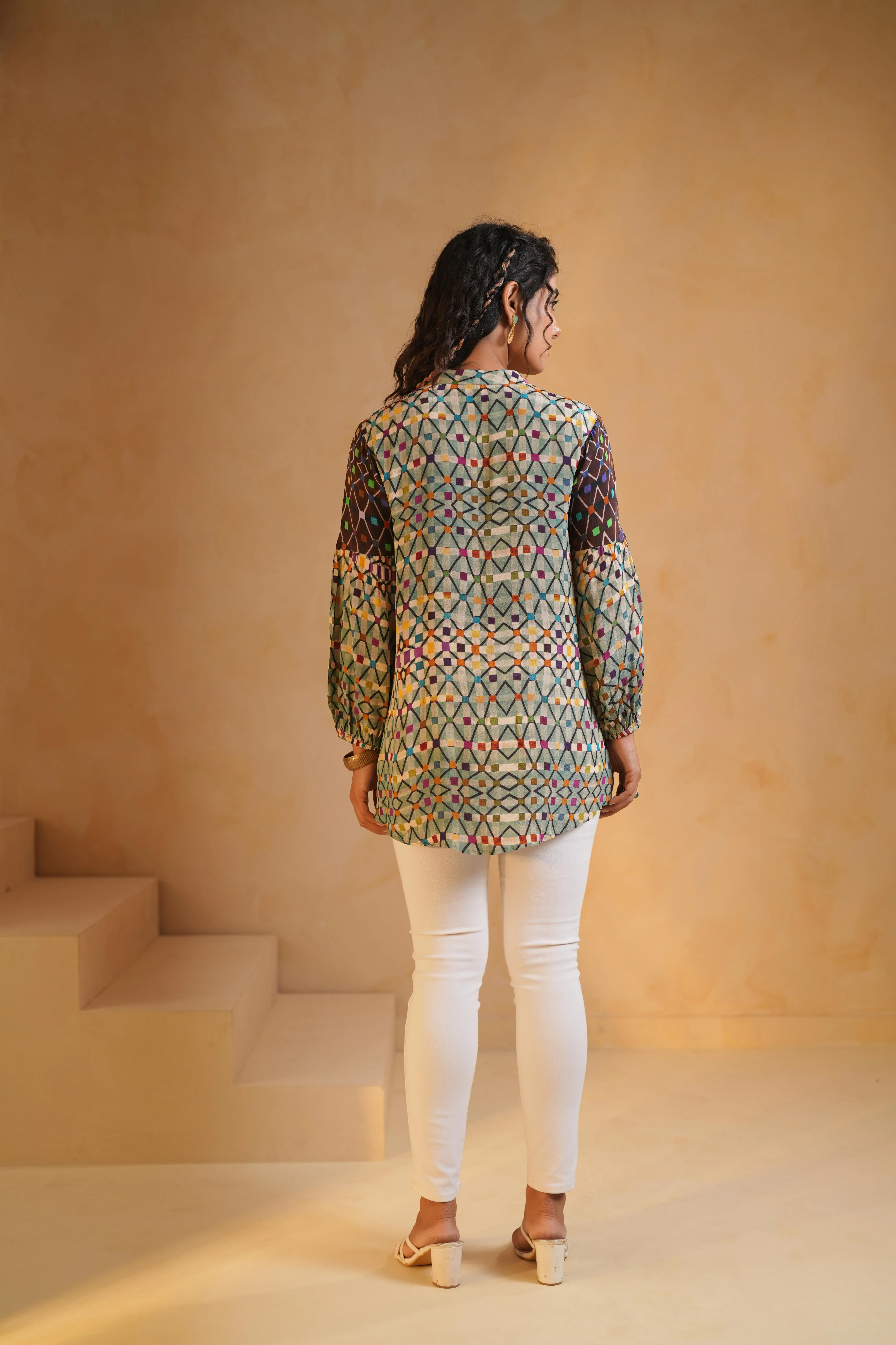 Light Green Printed Viscose Crepe Top - Image 4
