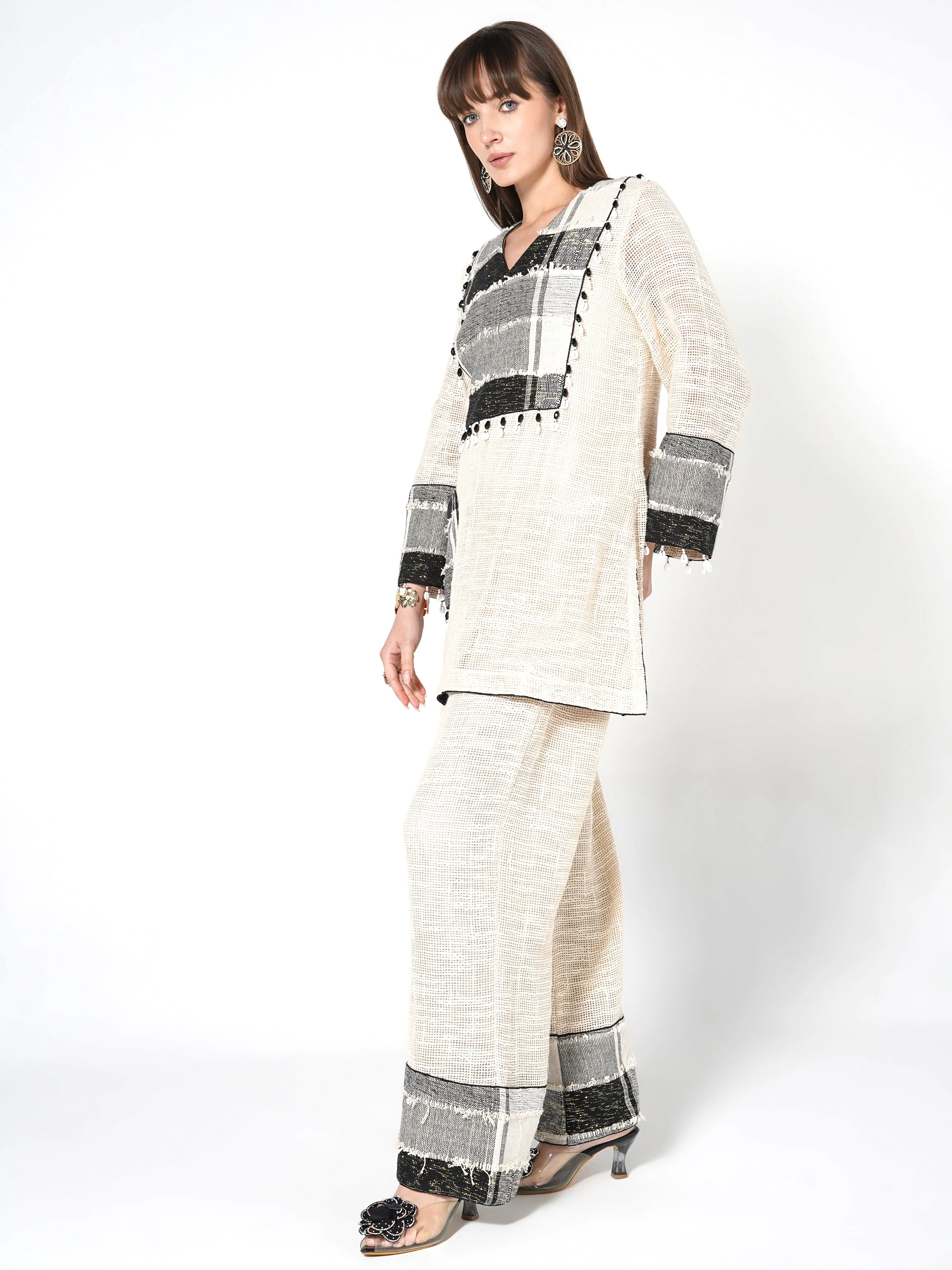 Natural Beige Patchwork Jute Co-ord Set - Image 3