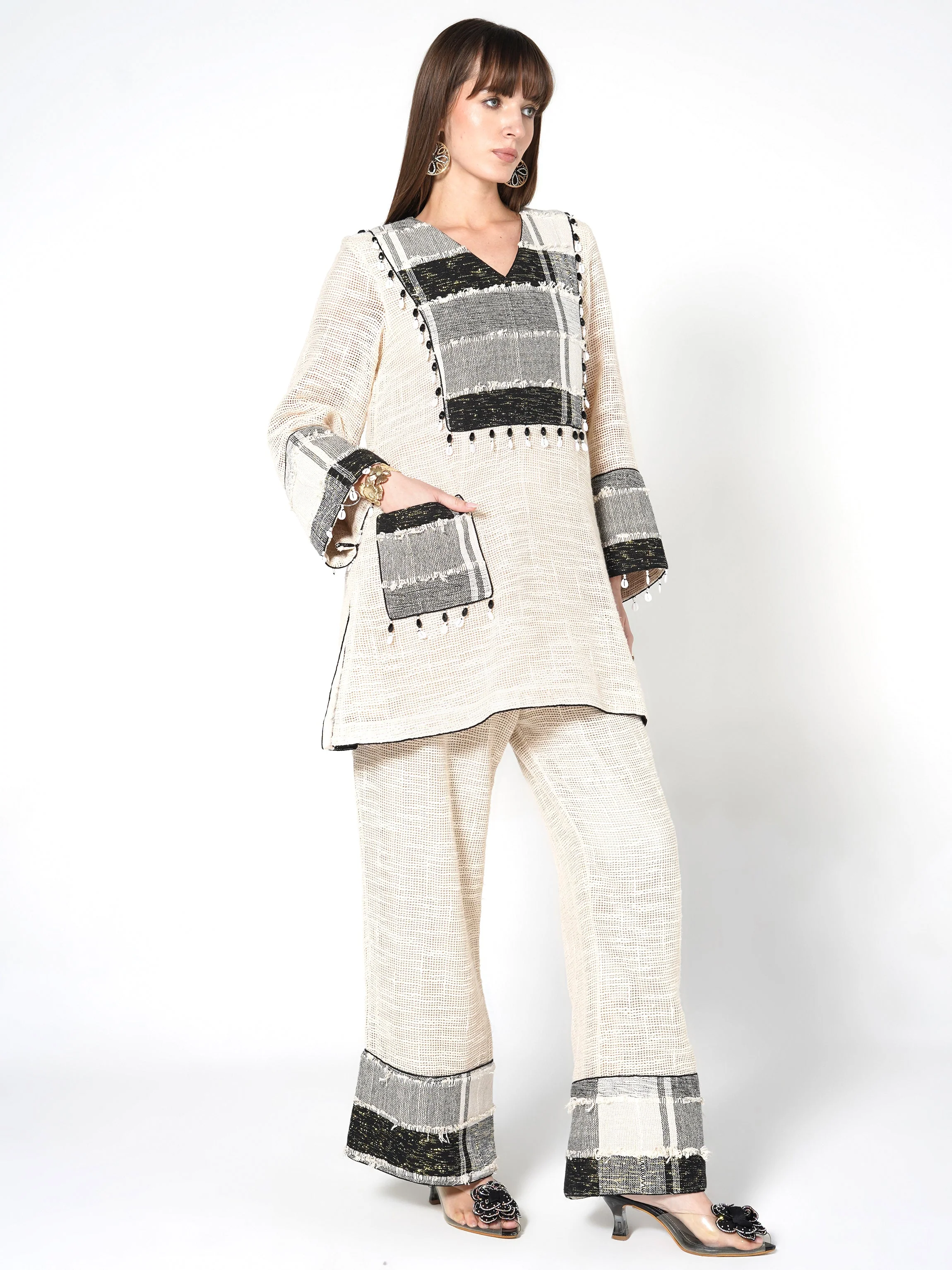 Natural Beige Patchwork Jute Co-ord Set - Image 4