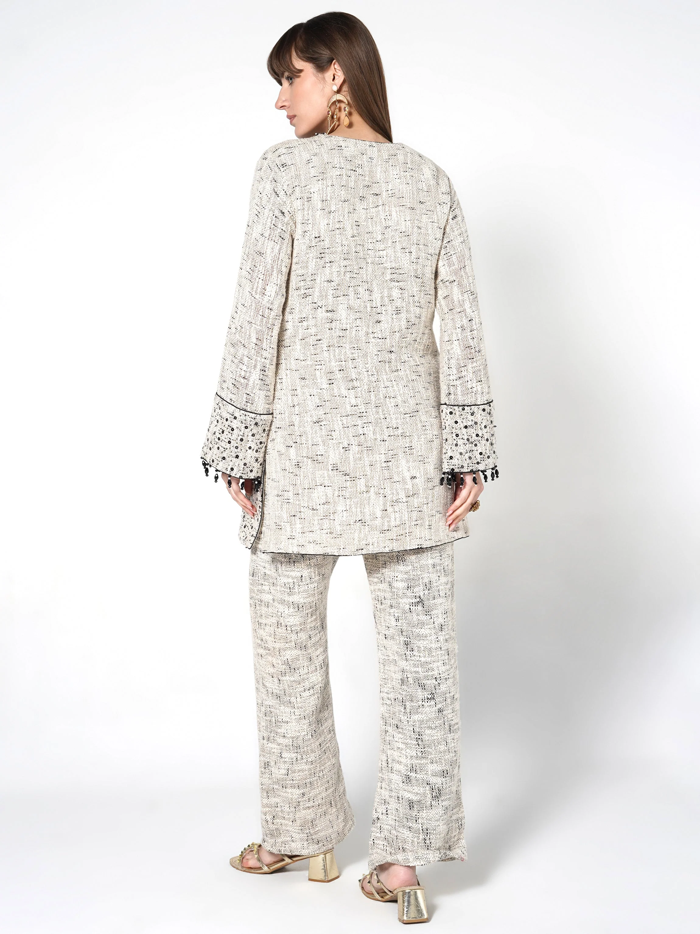 Heathered Cream & Black Floral Jute Co-ord Set - Image 7