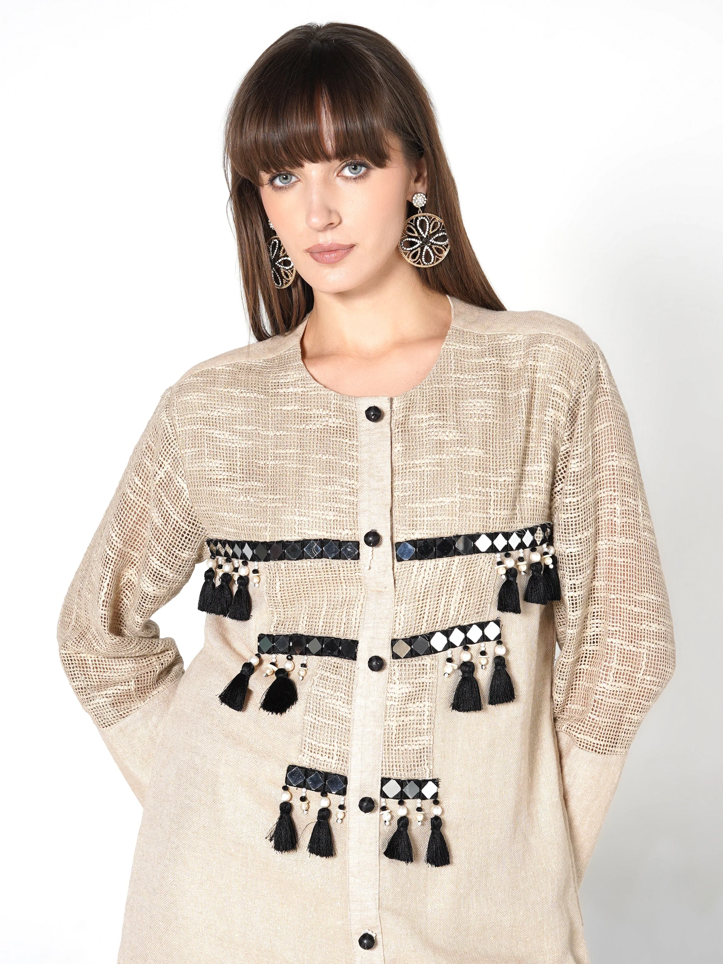 Champagne Beige Embroidered Jute Co-ord Set - Image 2