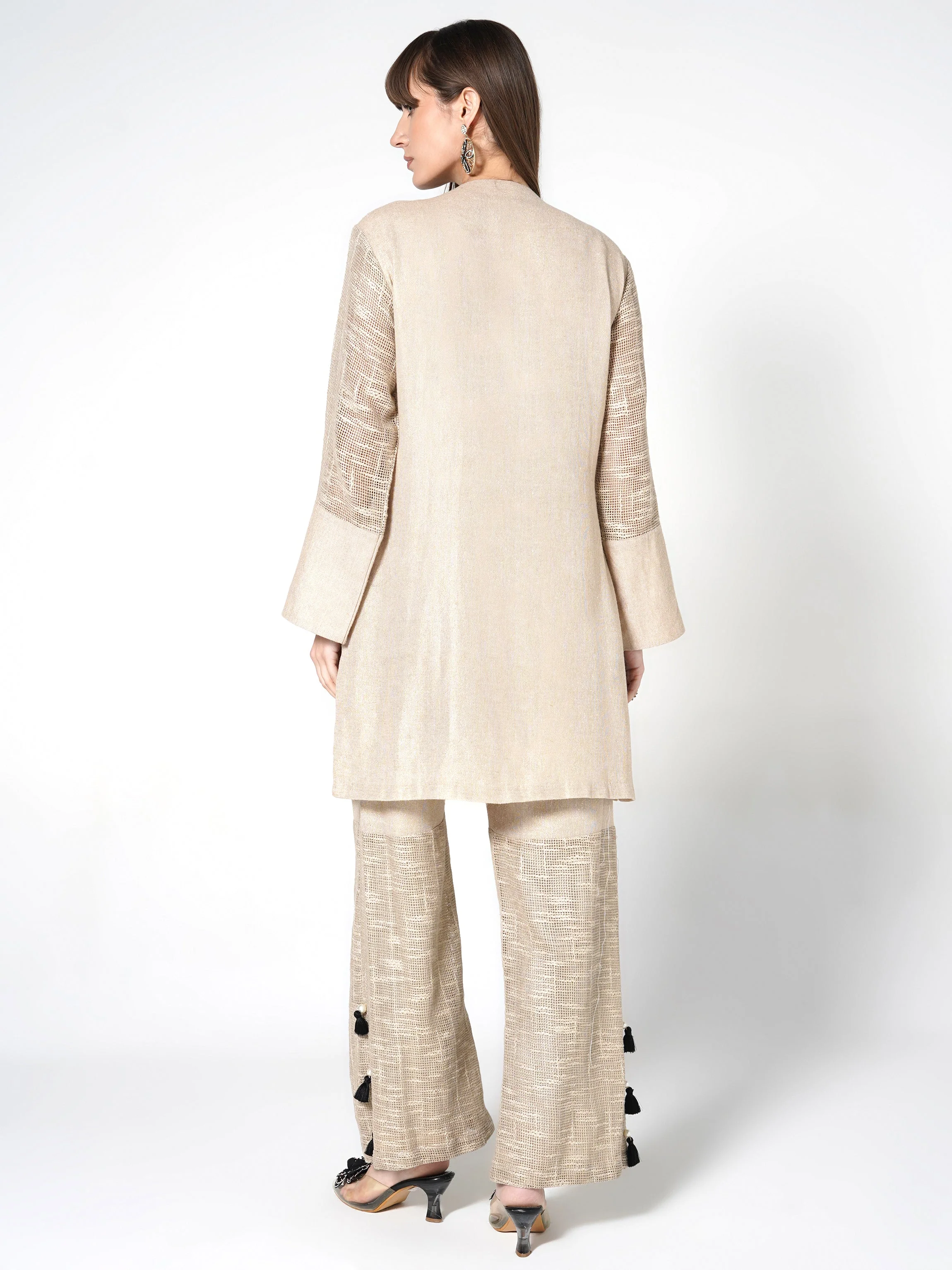 Champagne Beige Embroidered Jute Co-ord Set - Image 6