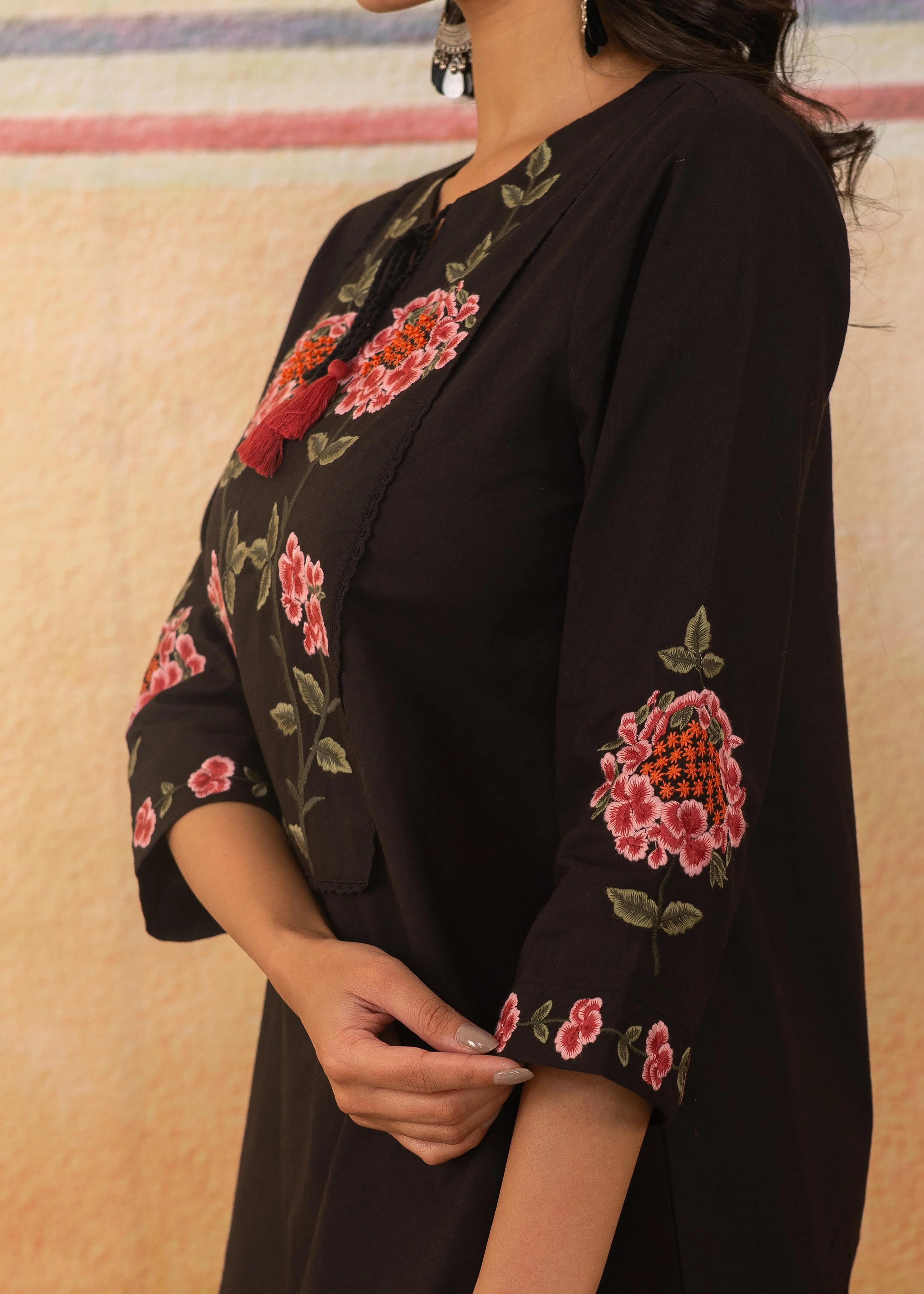 Coal Black Embroidered Co-ord Set - Image 4