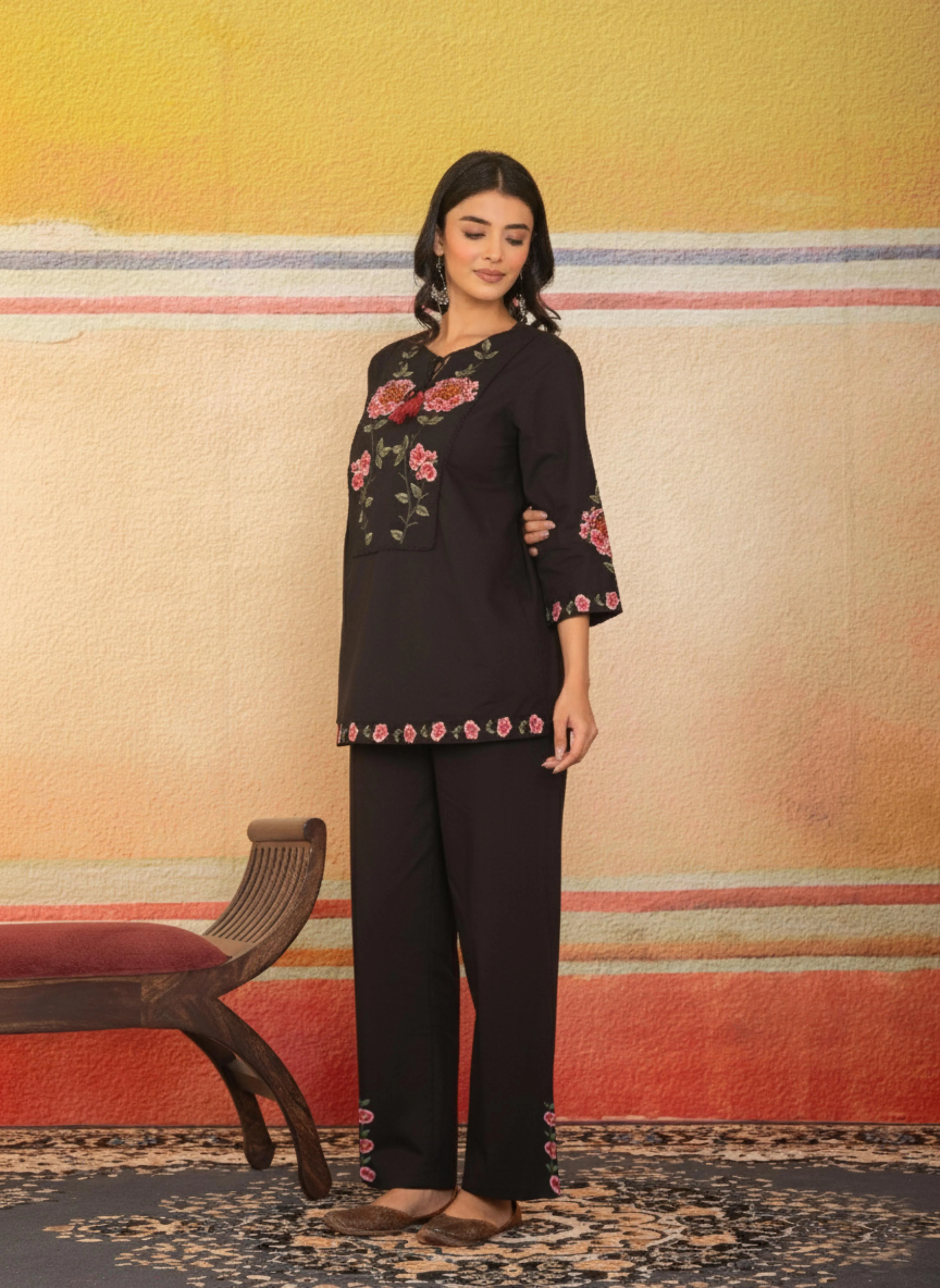 Coal Black Embroidered Co-ord Set - Image 5