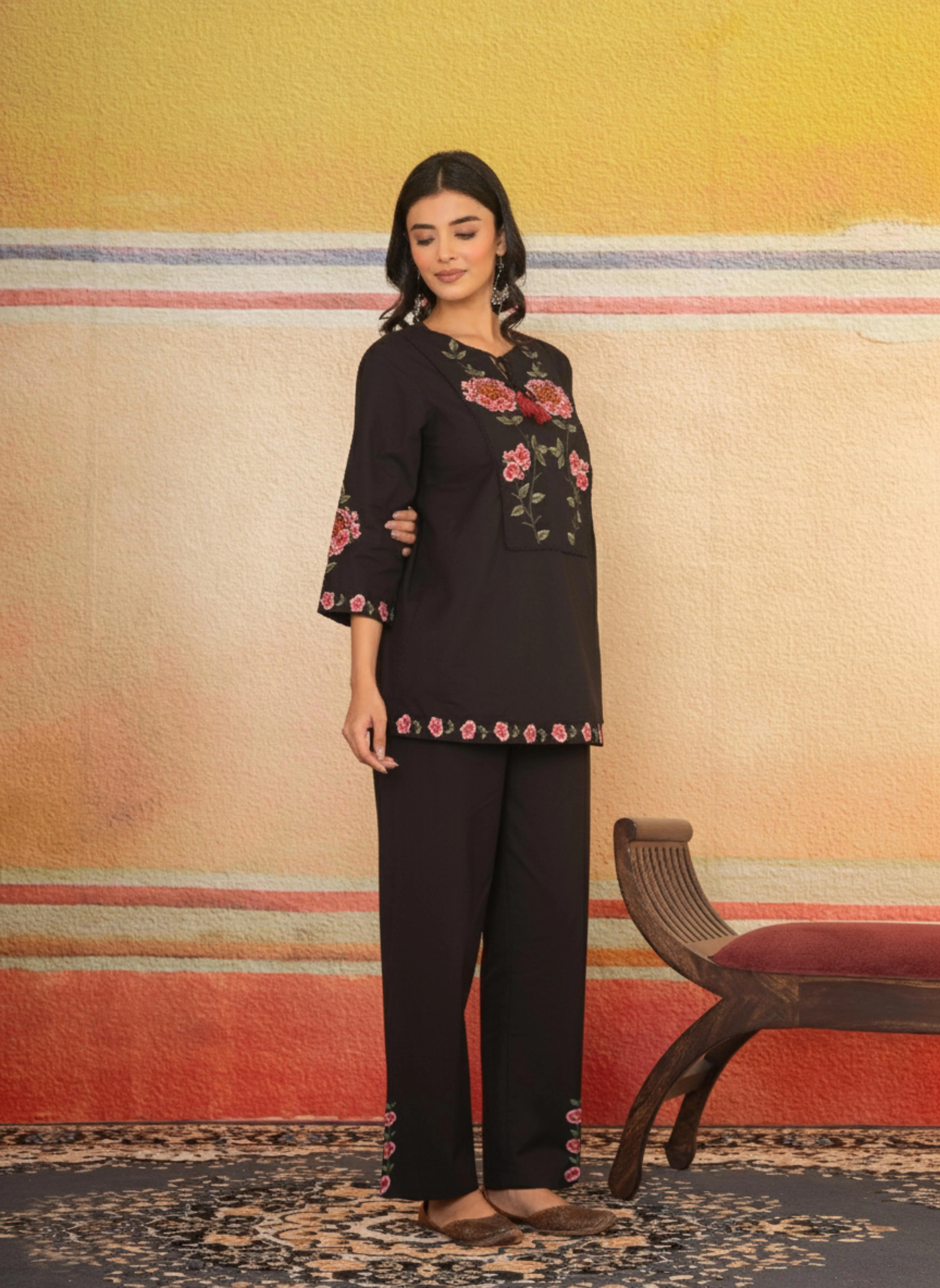 Coal Black Embroidered Co-ord Set - Image 6