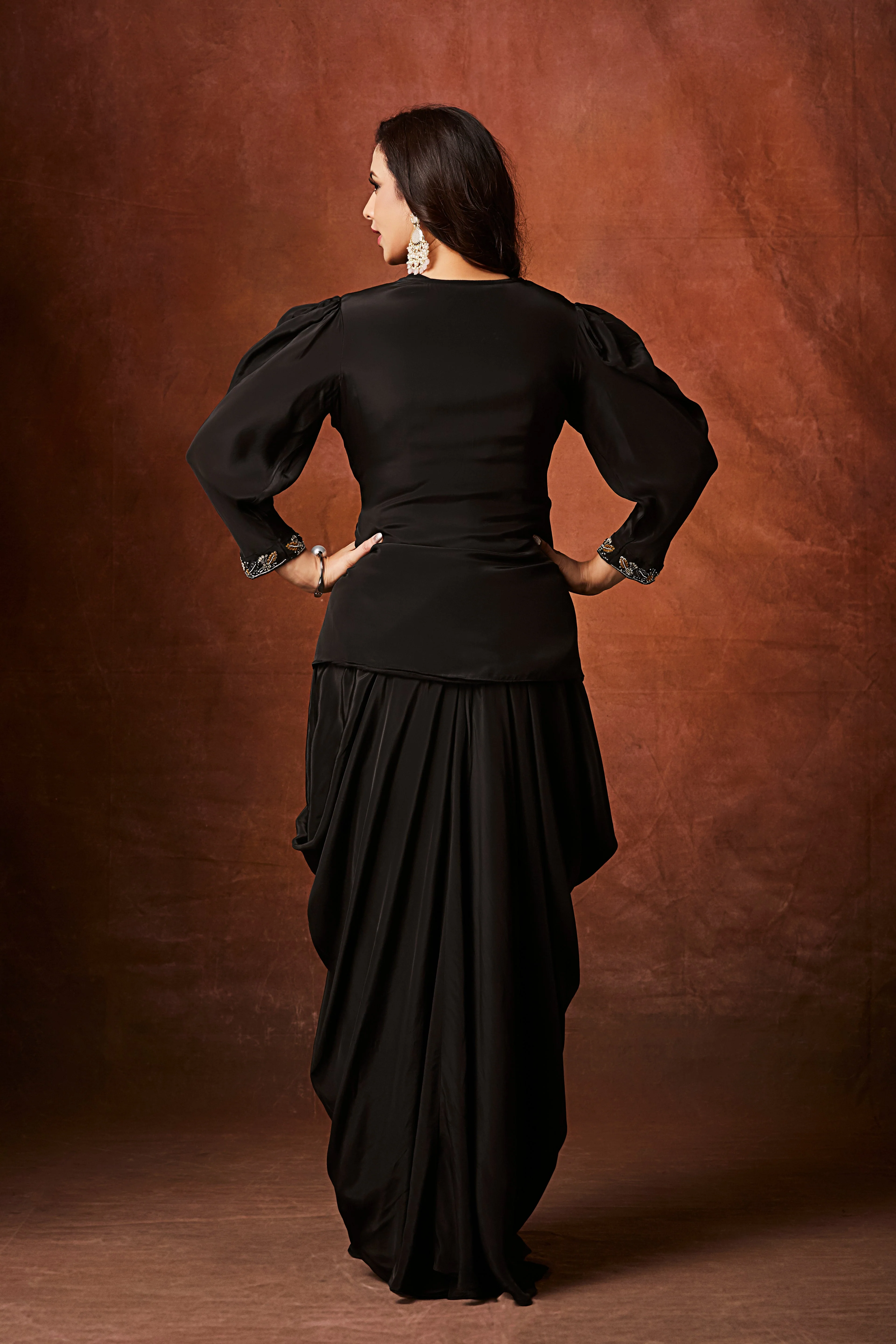 Coal Black Embellished Crepe Silk Skirt Set - Image 6