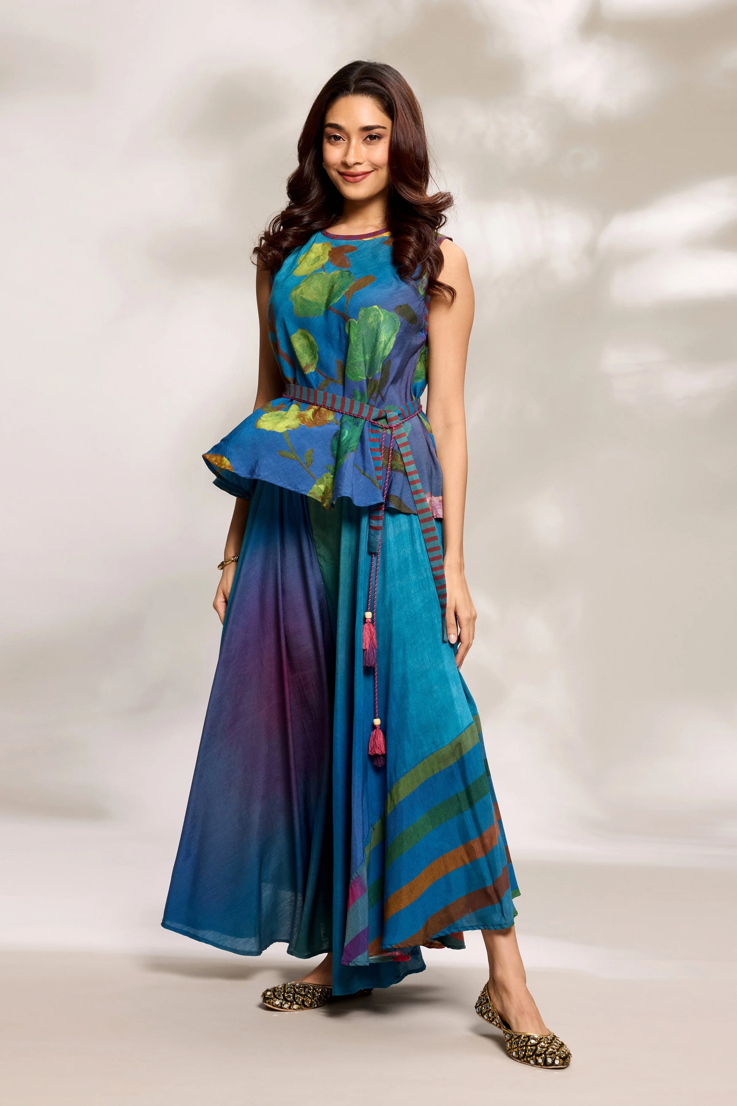 Cobalt Bias Top & Flared Trousers Set - Image 2