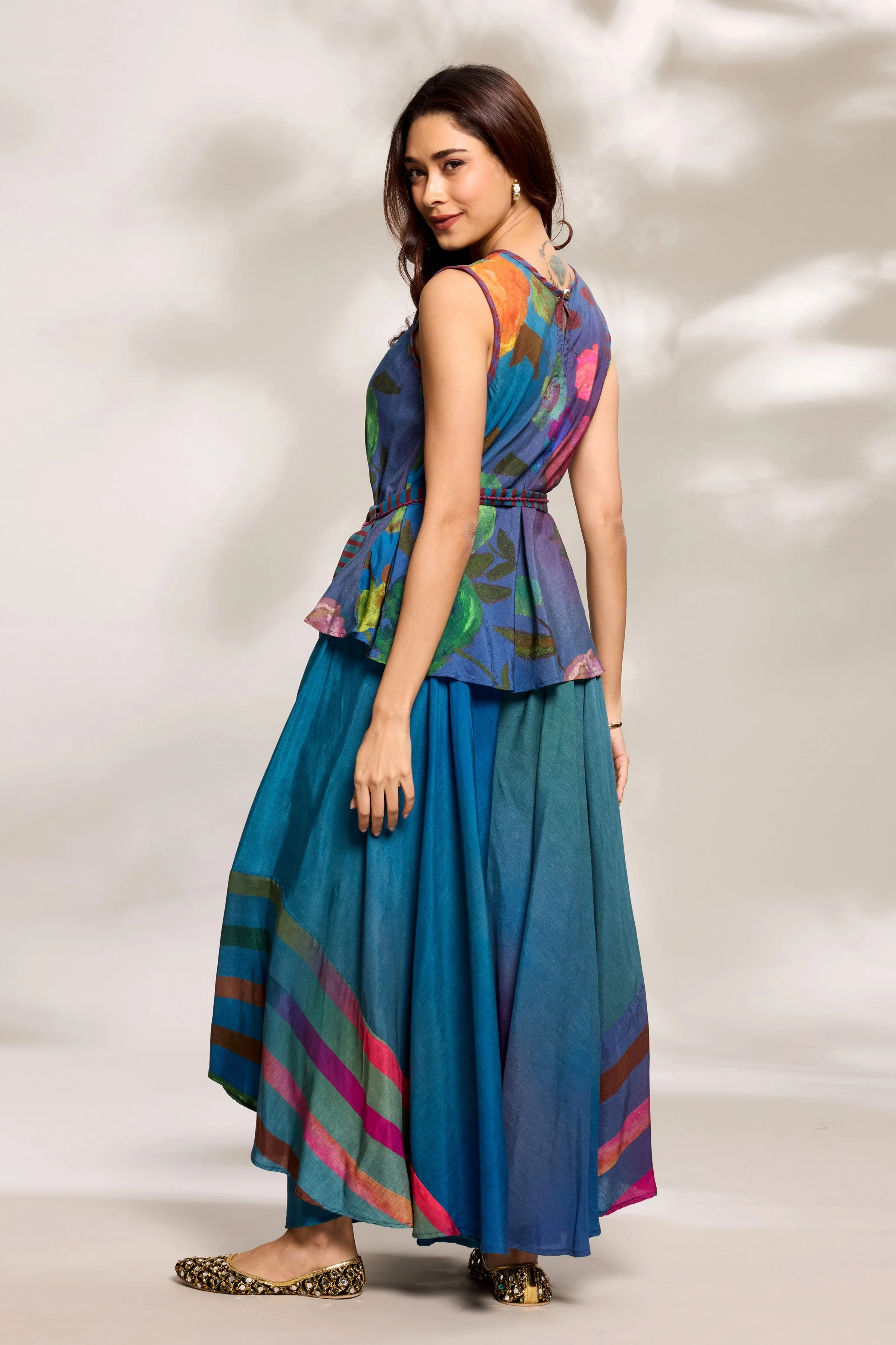 Cobalt Bias Top & Flared Trousers Set - Image 3