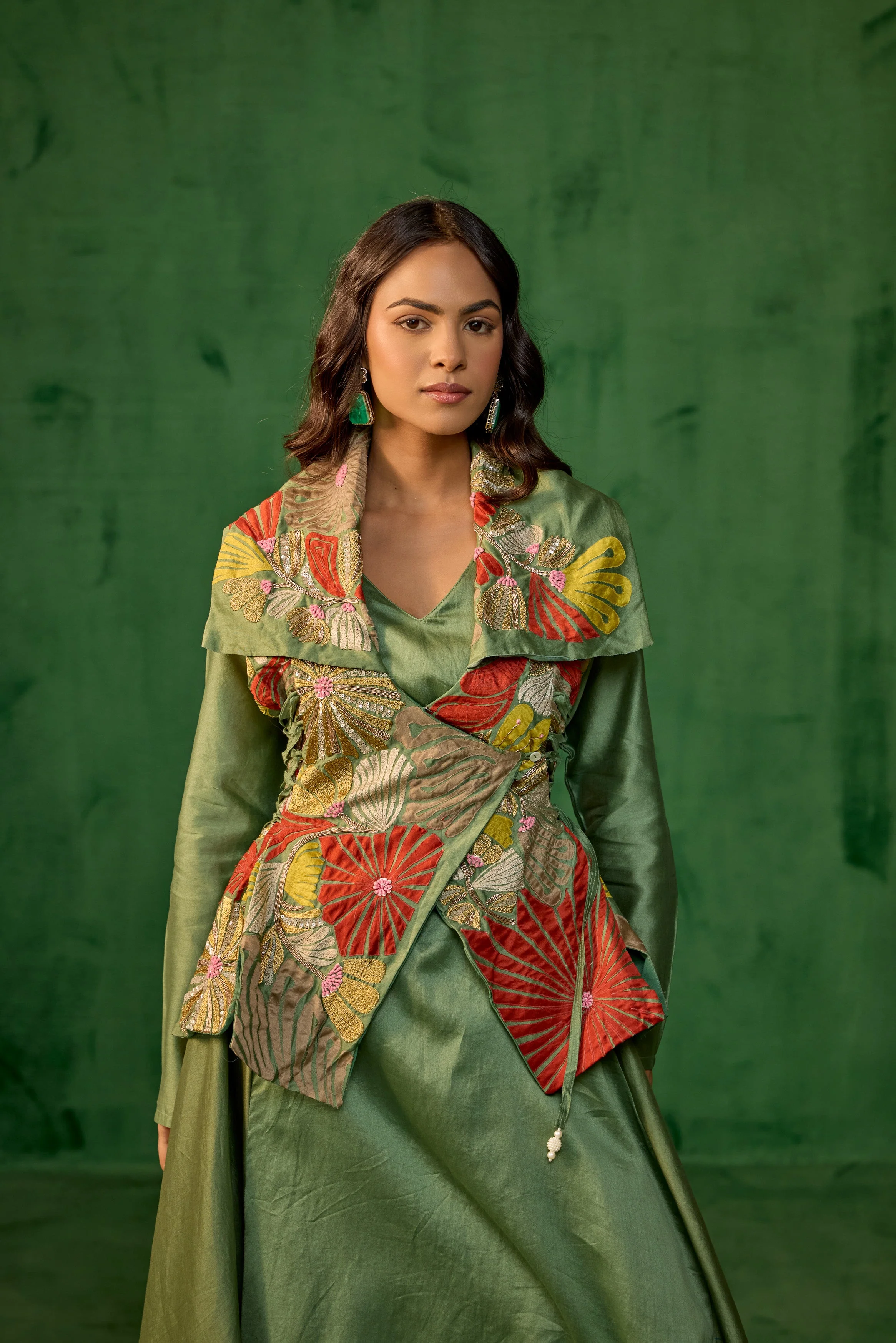 Pistachio Green Embellished Raw Silk Tunic Set - Image 3