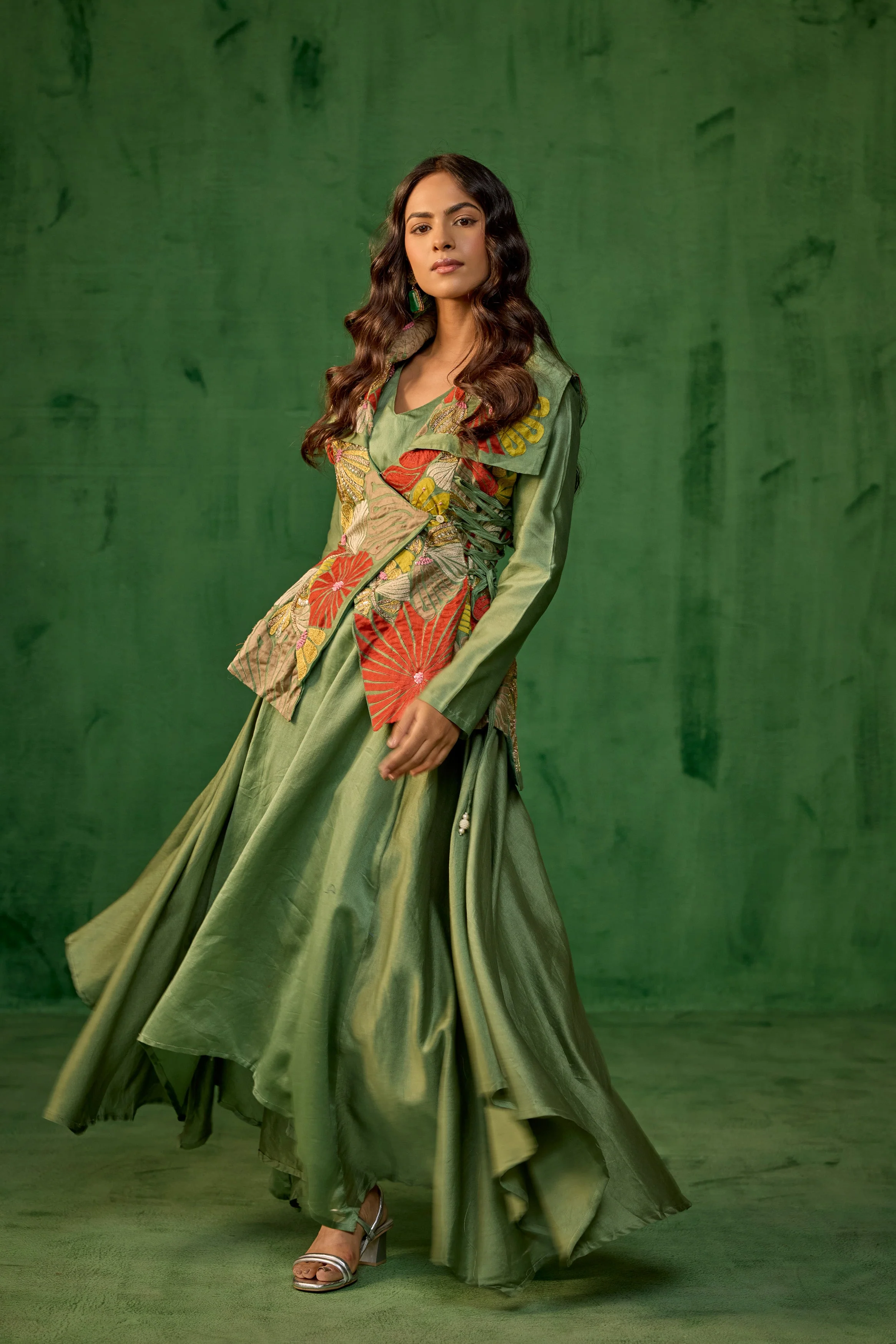 Pistachio Green Embellished Raw Silk Tunic Set - Image 4