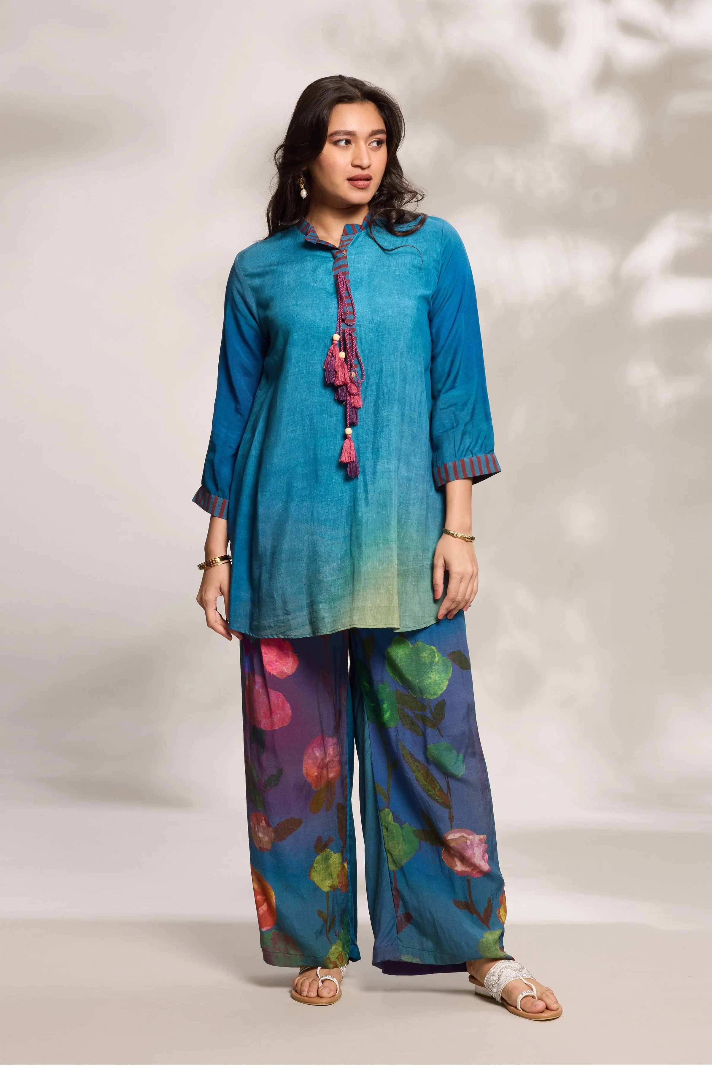 Cobalt Blue Top & Panelled Trousers Set